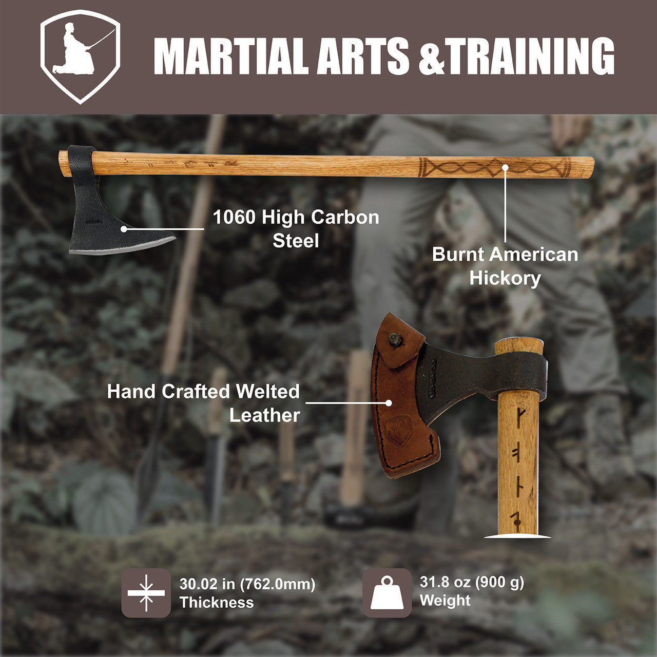 Condor Tools & Knife Valhalla Axe Series Battle Axe 6.1" Carbon Steel Head w/ American Hickory Handle and Leather Sheath