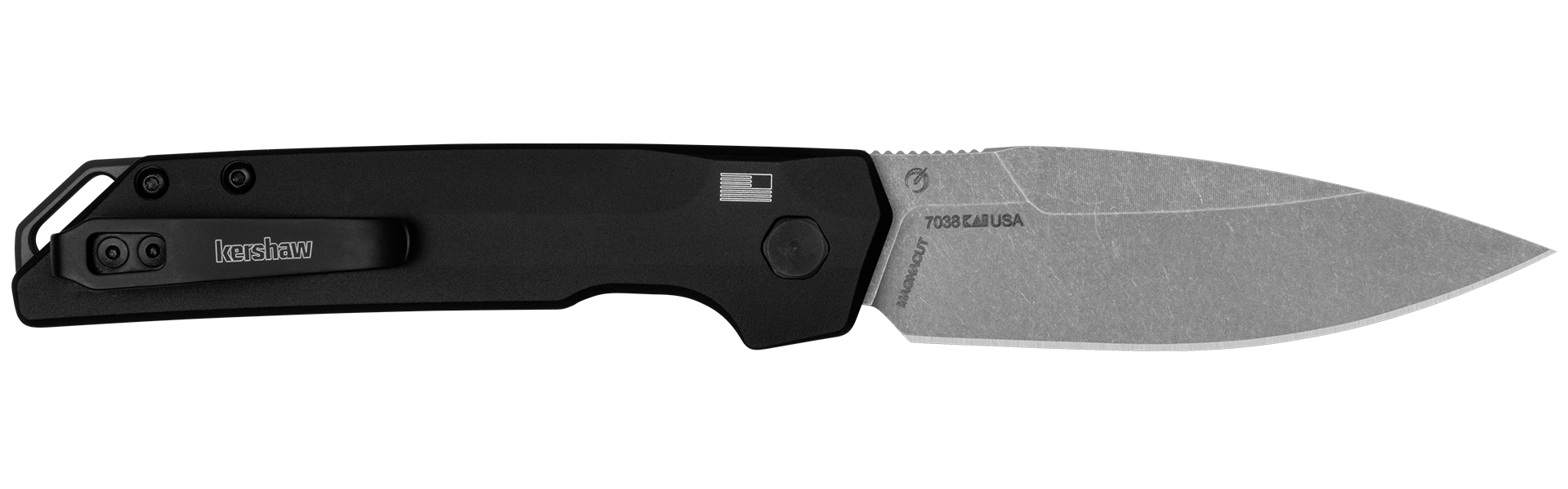 Kershaw 7038 Auto Launch Iridium Folding Knife 3.45" MagnaCut Spear Point Blade Black Handles
