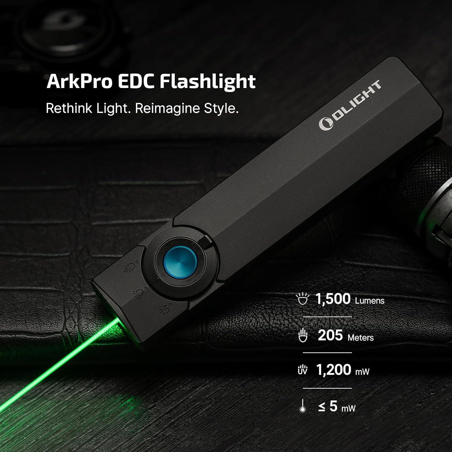 OLIGHT ArkPro EDC Flashlight with Green Beam UV White LED 1500 Lumens USB-C