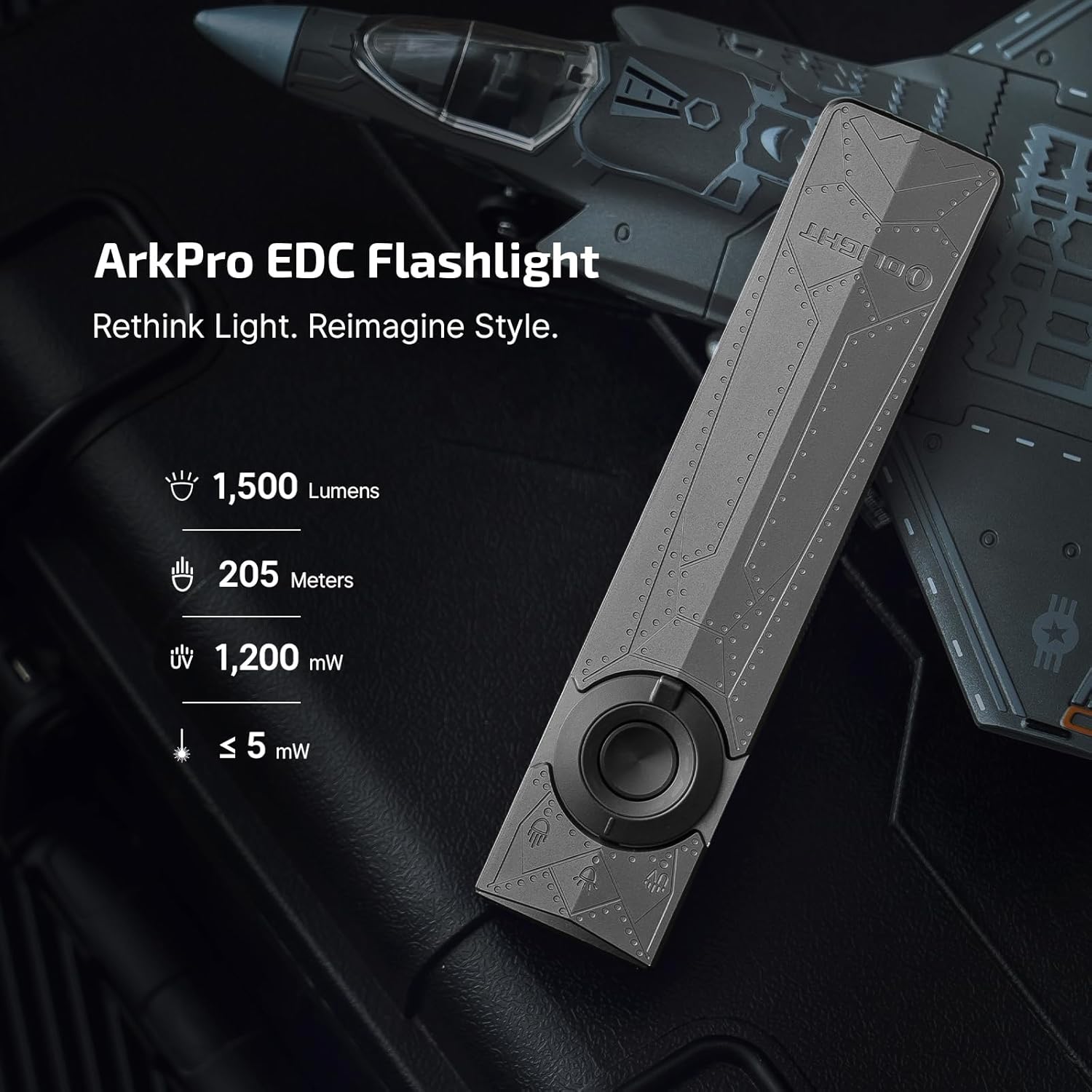 OLIGHT ArkPro EDC Flashlight with Green Beam UV White LED 1500 Lumens USB-C