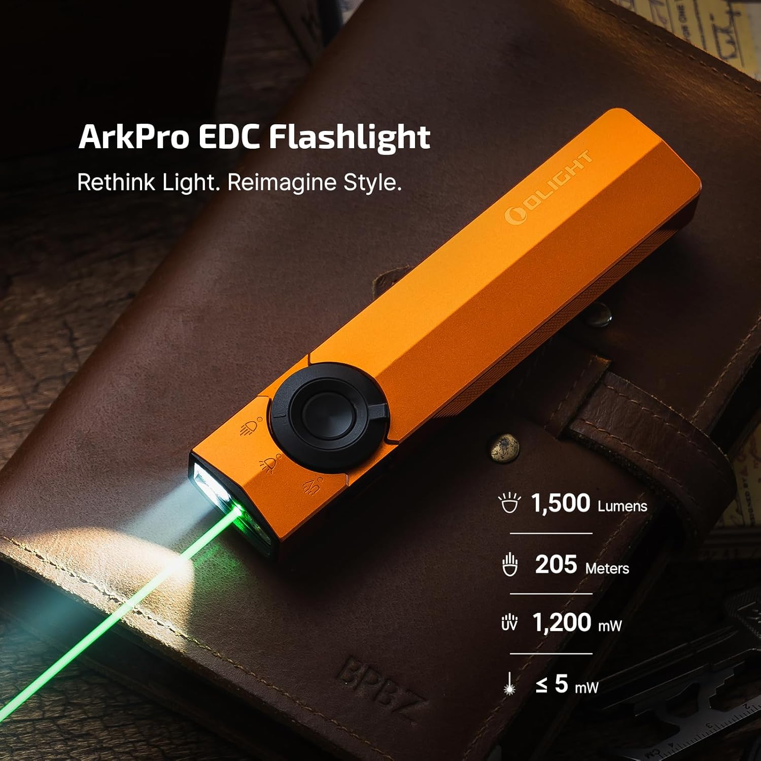 OLIGHT ArkPro EDC Flashlight with Green Beam UV White LED 1500 Lumens USB-C