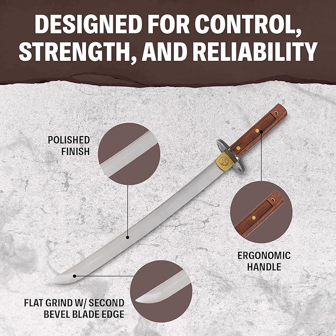 Condor Tools & Knife Kondoru Wakazashi 16.75" Carbon Steel Blade w/ Walnut Handles and Sheath - NORTH RIVER OUTDOORS
