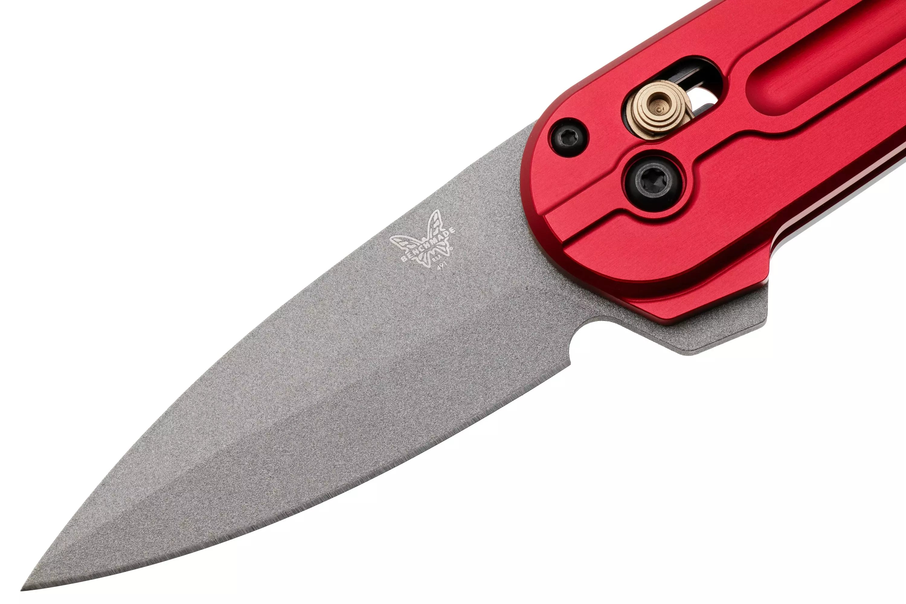 Benchmade Lowden AXIS Flipper Knife 2.79" M390 Gray Cerakote Spear Point Blade, Phoenix Red Aluminum Handles