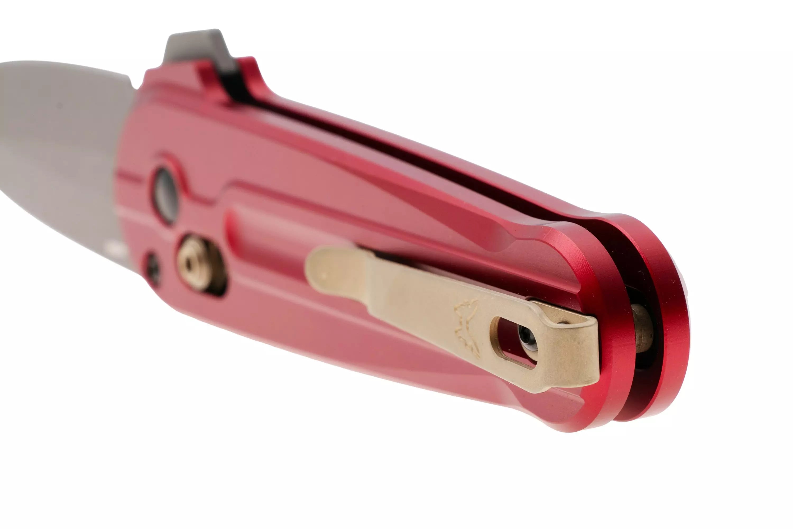 Benchmade Lowden AXIS Flipper Knife 2.79" M390 Gray Cerakote Spear Point Blade, Phoenix Red Aluminum Handles