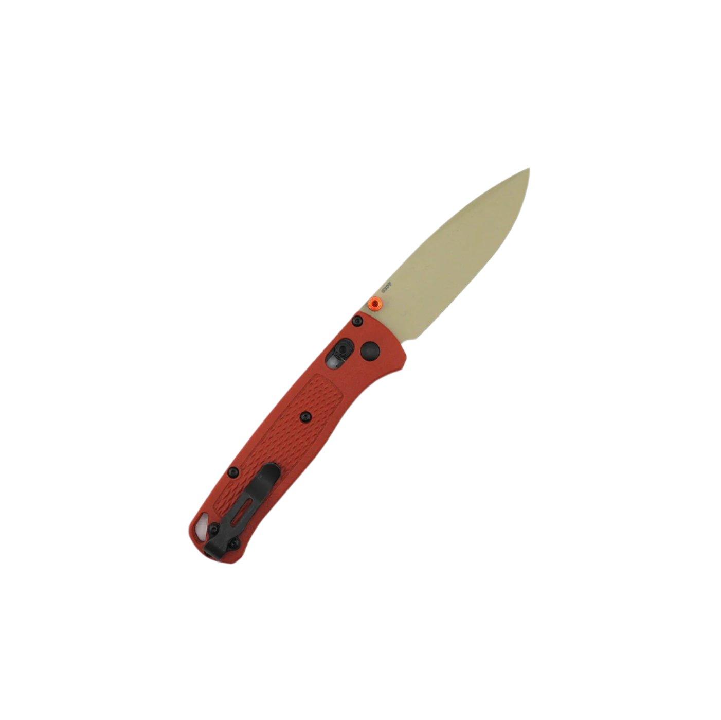 Benchmade 535TN-10 Bugout AXIS Folding Knife 3.24" S30V Desert Verde Cerakote Plain Blade, Rust Orange Grivory Handles - NORTH RIVER OUTDOORS