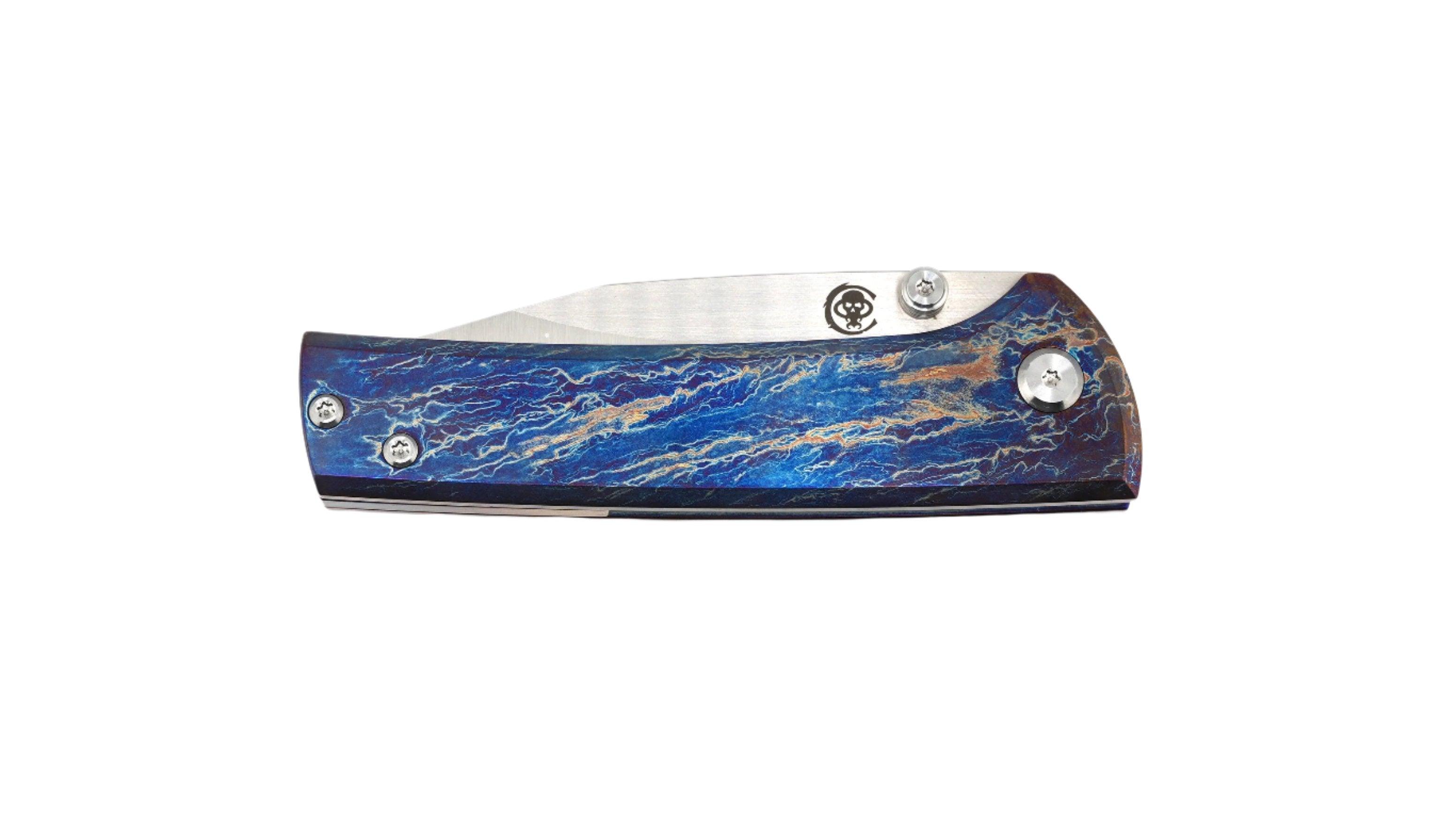 Custom Chaves Scapegoat Street Frame Lock Folding Knife Heat Antropic Ti Handles (3.50" Bohler M390) (Blue Lightning) - NORTH RIVER OUTDOORS