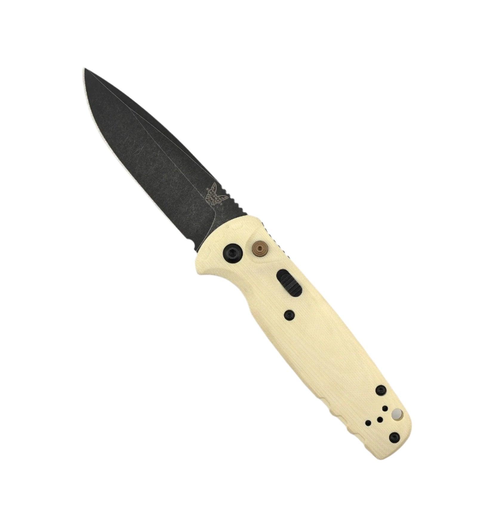 Benchmade 4300BK-03 CLA Auto Knife 3.4" MagnaCut Black DLC Battlewash Plain Blade Ivory G10 Handles - NORTH RIVER OUTDOORS