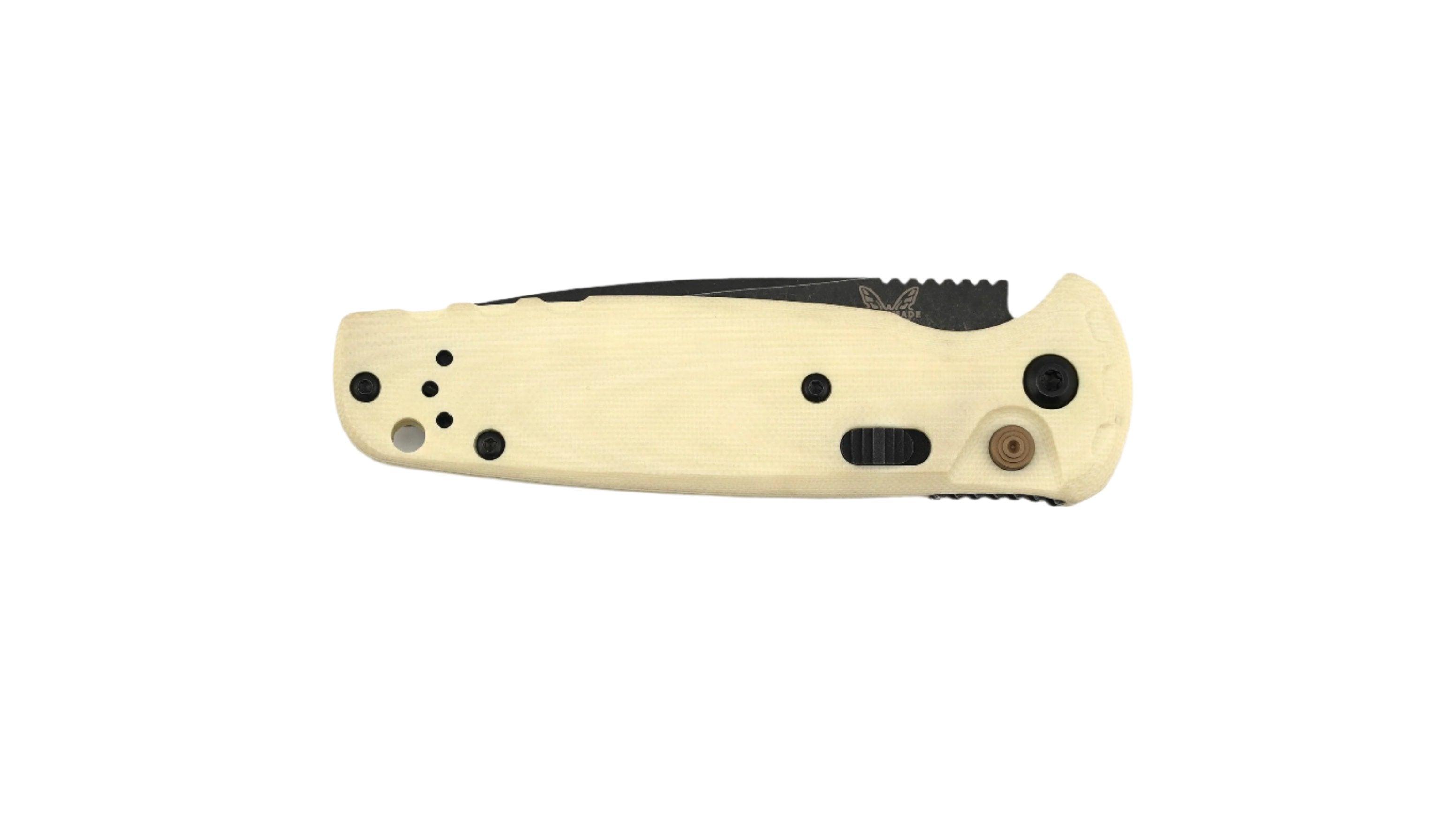 Benchmade 4300BK-03 CLA Auto Knife 3.4" MagnaCut Black DLC Battlewash Plain Blade Ivory G10 Handles - NORTH RIVER OUTDOORS