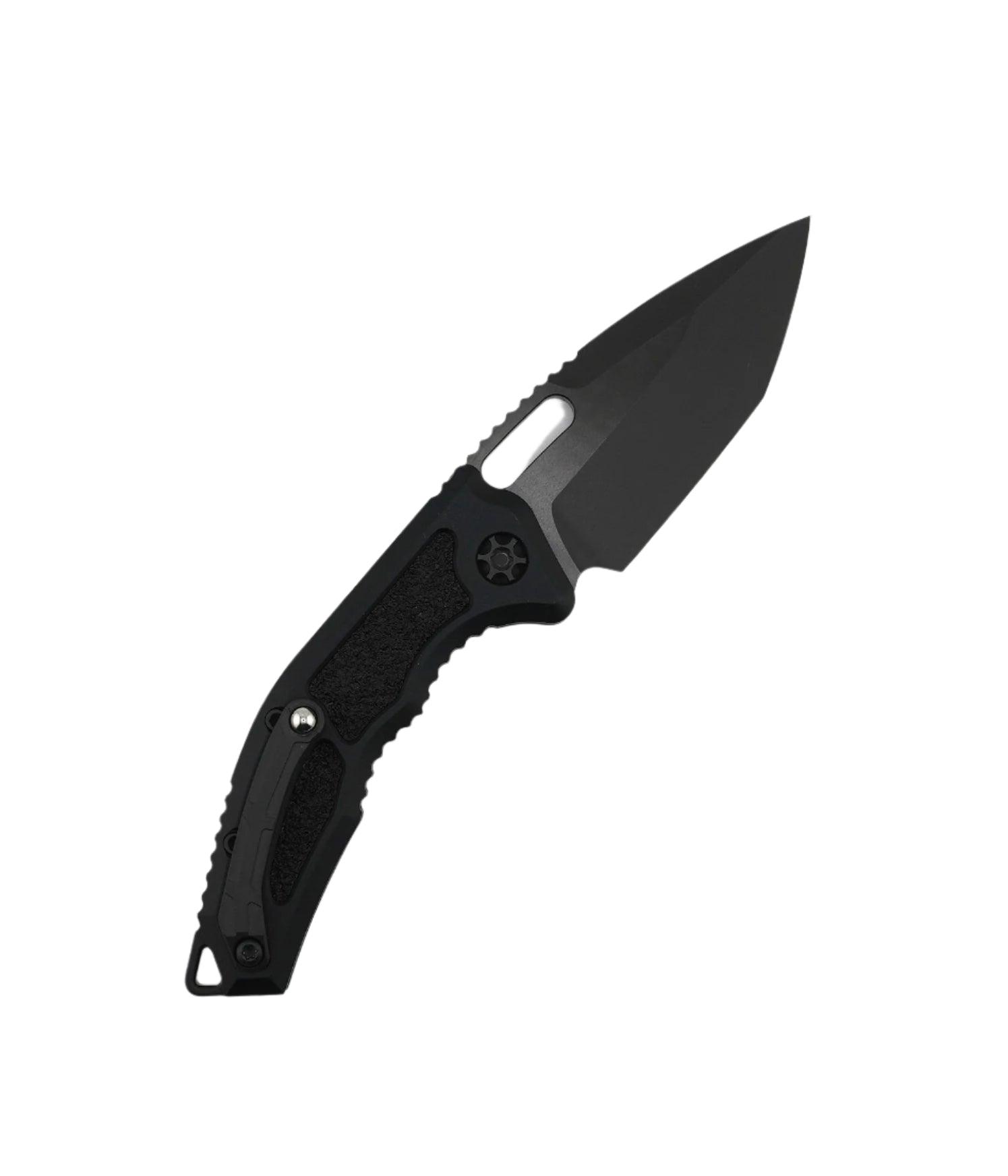 Heretic Knives Medusa Tactical Auto Folding Knife CPM-MagnaCut Black DLC Tanto Blade, Black Aluminum Handles with Black Traction Inlays - NORTH RIVER OUTDOORS