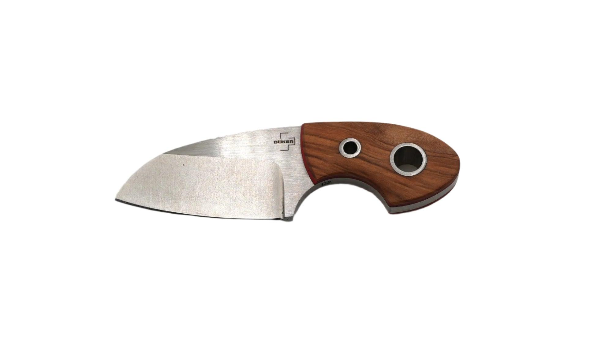 Boker Plus 02BO322 Vox Knives Gnome Fixed Neck Knife 2.17" Satin Sheepsfoot Blade w/ Olive Wood Handles with Red Liners 02BO322 - NORTH RIVER OUTDOORS
