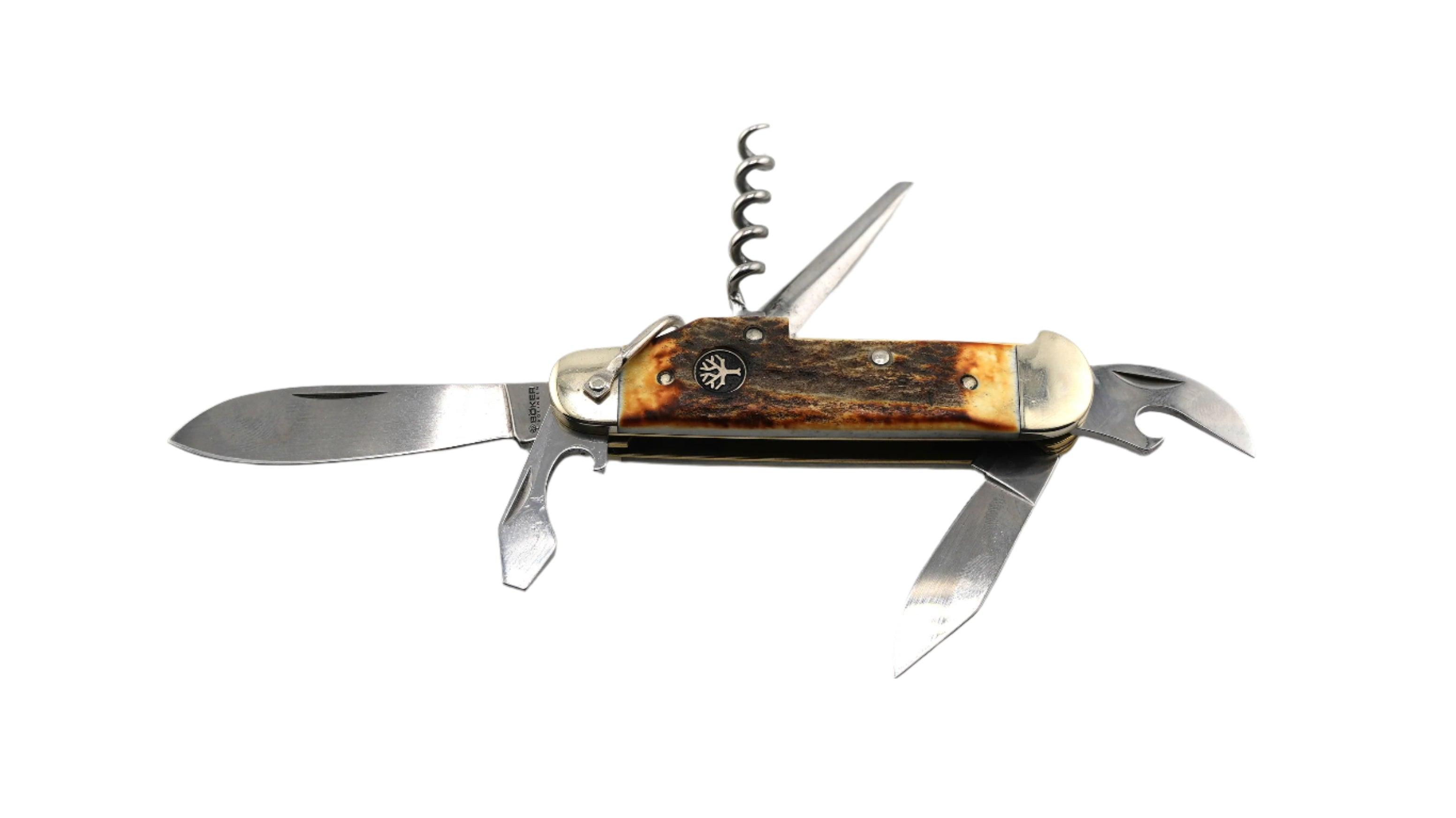 Boker Camp Knife Stag Handles 3.5" Closed, Slipjoint 110182HH - NORTH RIVER OUTDOORS