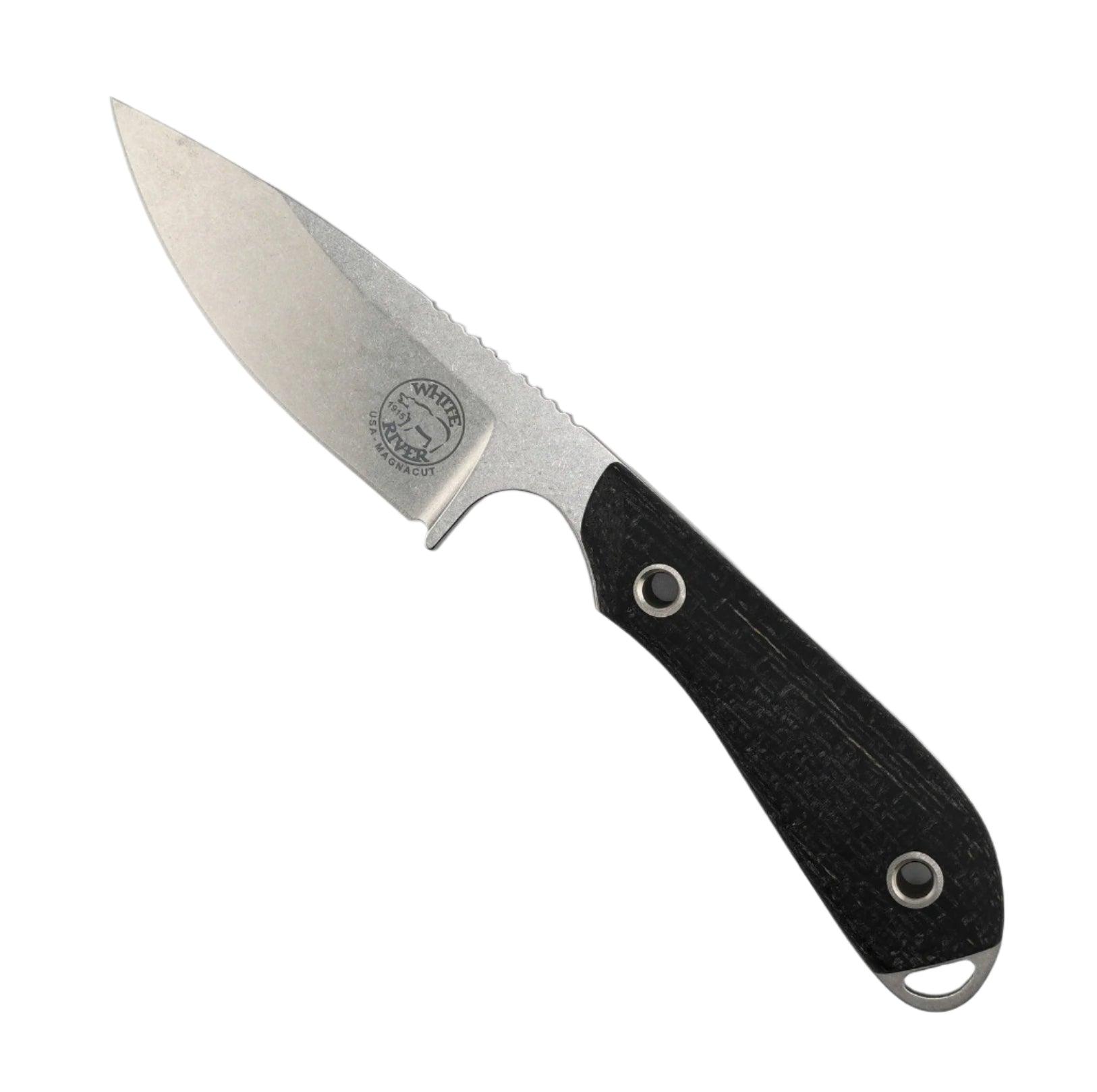 White River Knives M1 Caper Fixed Blade 3" CPM-MagnaCut Stonewashed Drop Point Blade w/ Black Burlap Micarta Handles - NORTH RIVER OUTDOORS