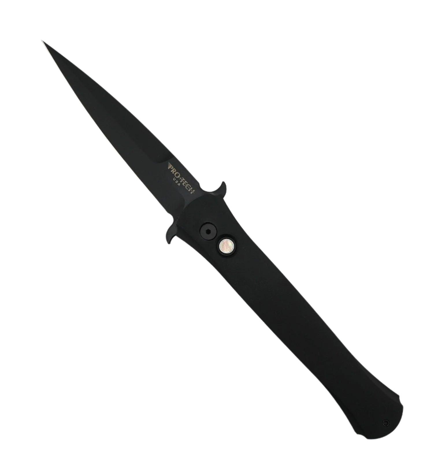 Pro-Tech 1921-LTD Large Don Automatic Knife 4.5" DLC Black Blade w/ Black Handle & Mother of Pearl Button - NORTH RIVER OUTDOORS