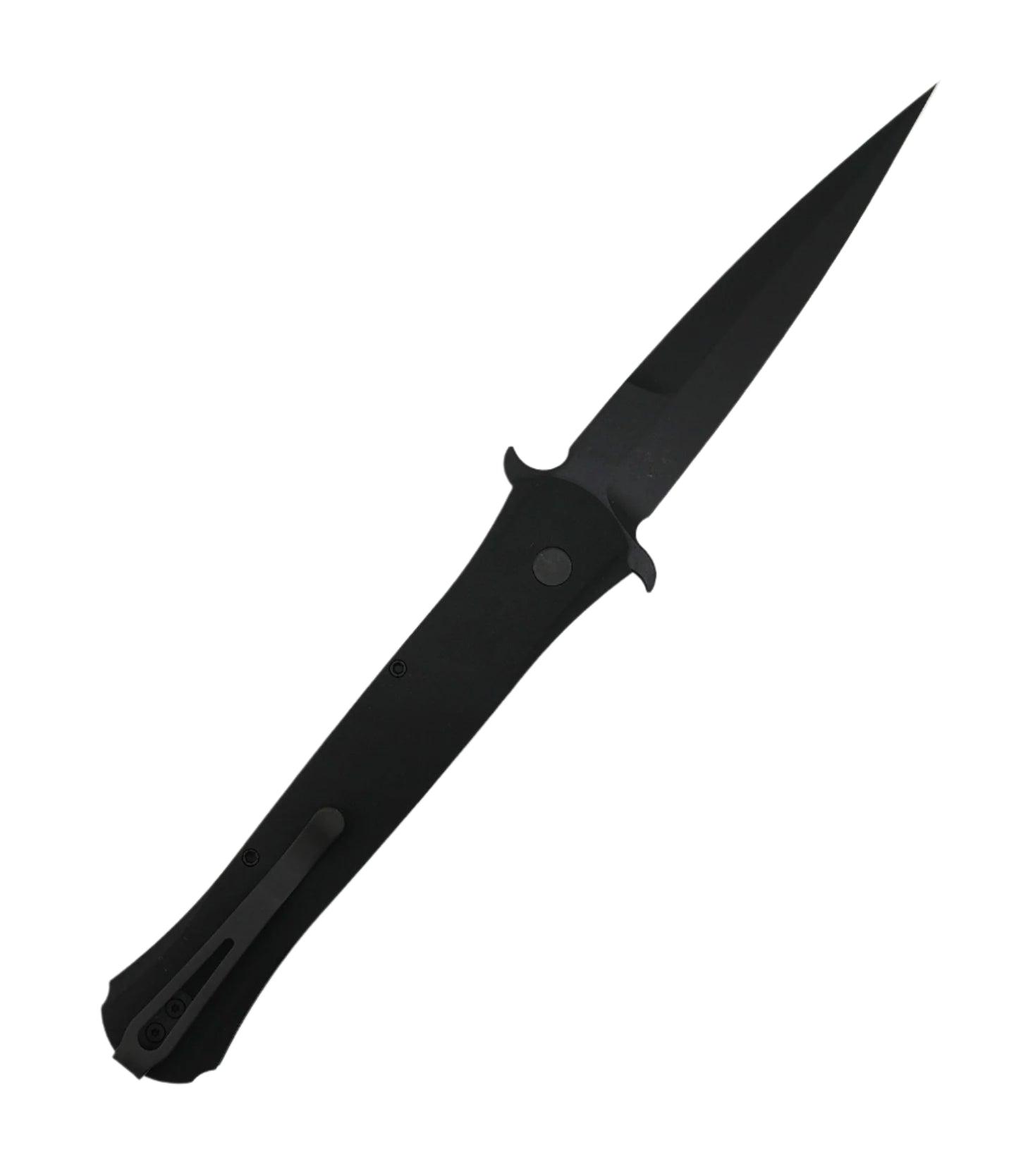 Pro-Tech 1921-LTD Large Don Automatic Knife 4.5" DLC Black Blade w/ Black Handle & Mother of Pearl Button - NORTH RIVER OUTDOORS