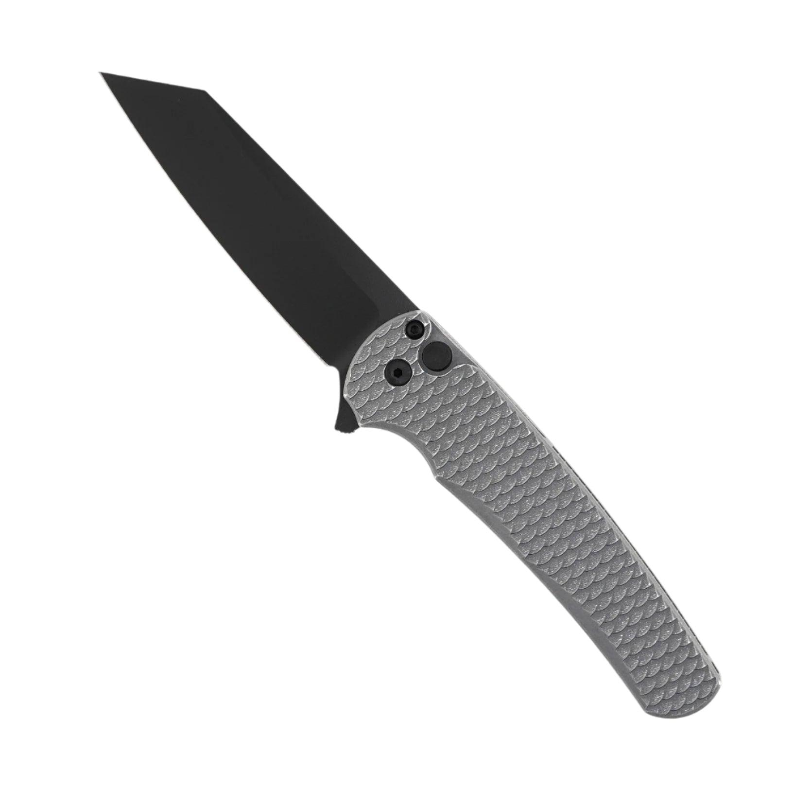 Pro-Tech 5436-BW Grey Malibu Flipper Folding Knife Grey Battle Worn Dragon Scale Handle w/ Black DLC MagnaCut - NORTH RIVER OUTDOORS