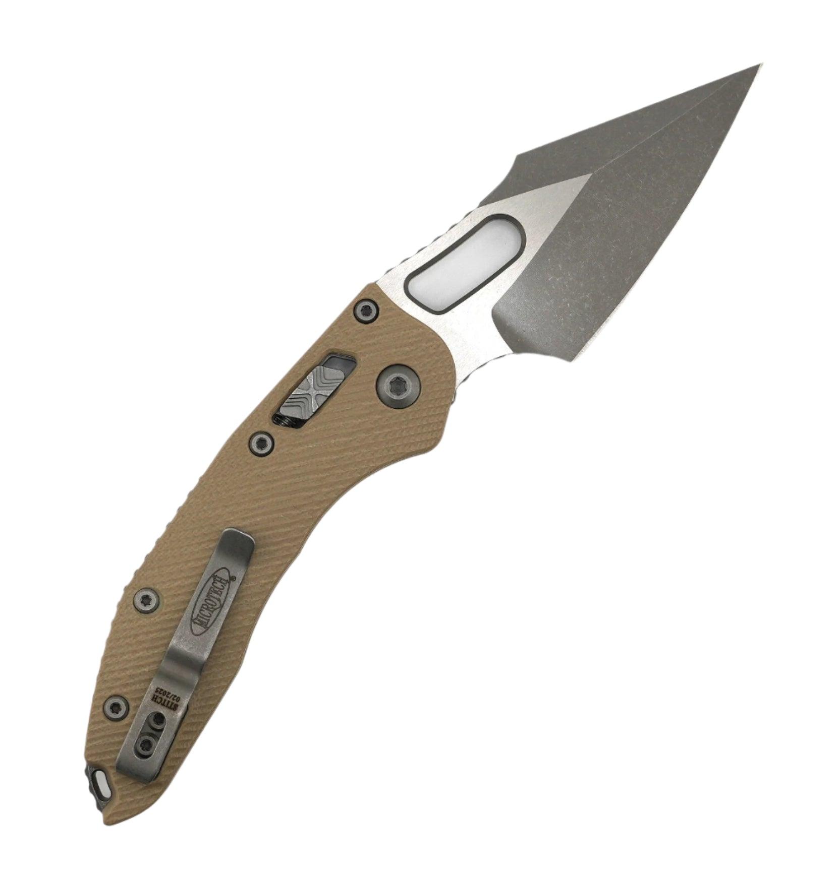 Microtech 169RL-10APFLGTTA Stitch RAM-Lok Manual Folding Knife 3.625" Apocalyptic Spear Point Plain Blade w/ Tan Fluted G-10 Handles - NORTH RIVER OUTDOORS