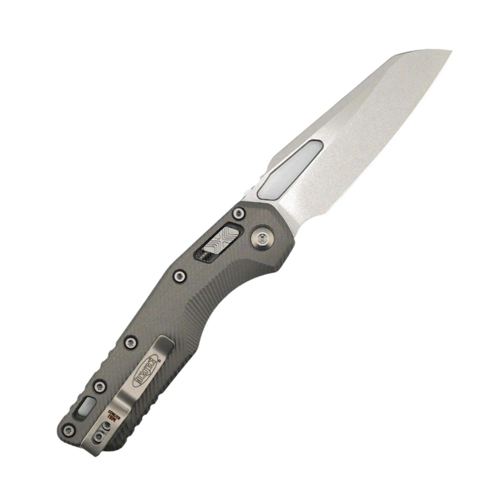 Microtech MSI RAM-LOK S/E Manual Folding Knife 3.88" M390MK Stonewashed Modified Sheepsfoot Plain Blade w/ Natural Clear Fluted Aluminum Handles - 210-10FLNC - NORTH RIVER OUTDOORS