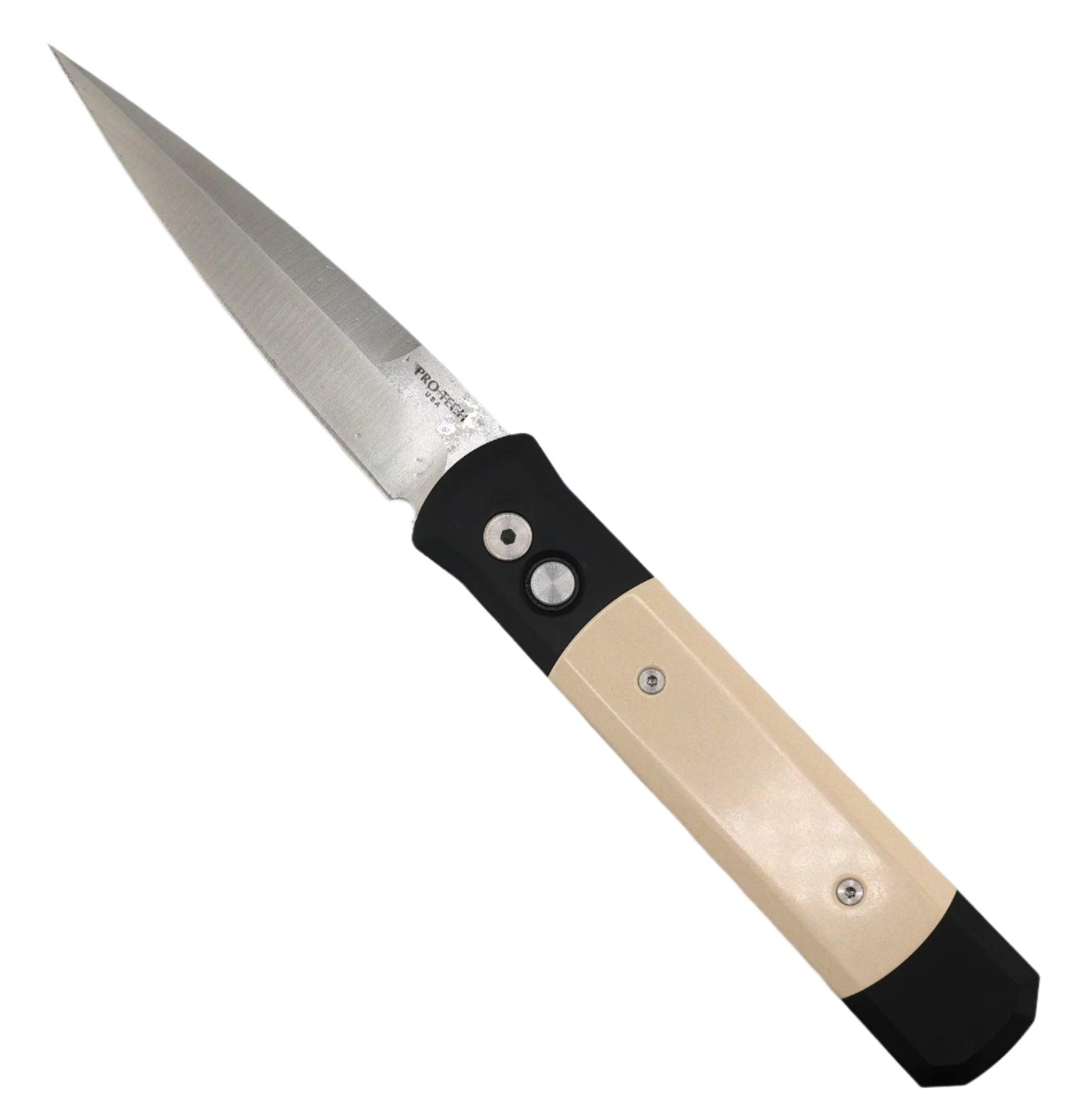 Pro-Tech 951 Godfather Auto Knife w/ Ivory Micarta Tuxedo Handle (4" Satin Blade) - NORTH RIVER OUTDOORS