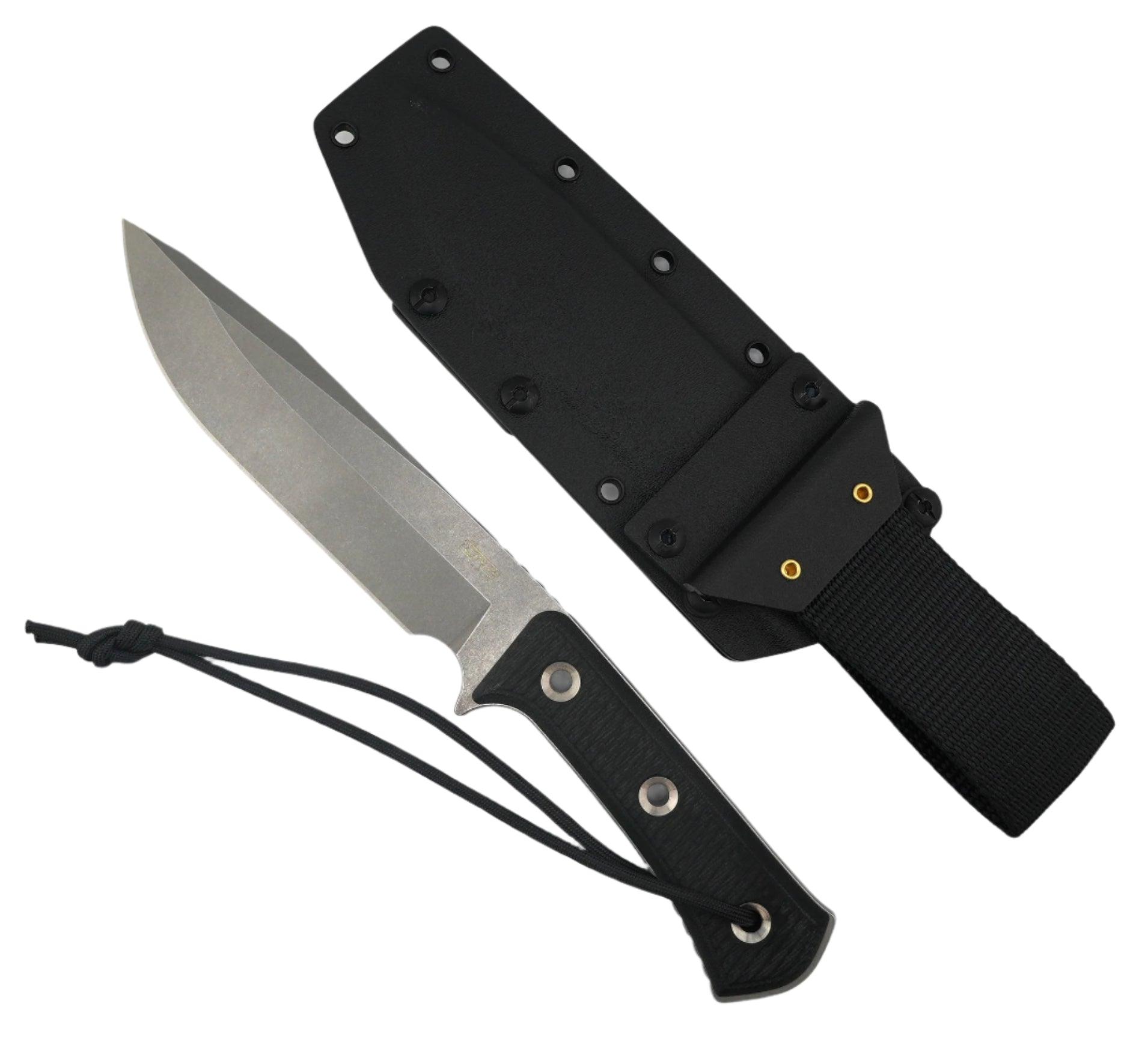 TRC Apocalypse Elmax Black Canvas Micarta Fixed Blade Stonewash Finish w/ Kydex Sheath - NORTH RIVER OUTDOORS
