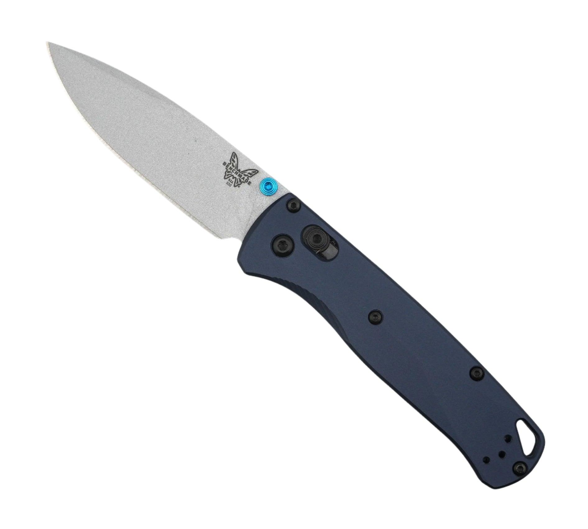 Benchmade 535SL-13 Seasonal Bugout Folding Knife 3.24" S90V Crushed Silver Cerakote Drop Point Blade w/ Crater Blue Aluminum Handles - NORTH RIVER OUTDOORS