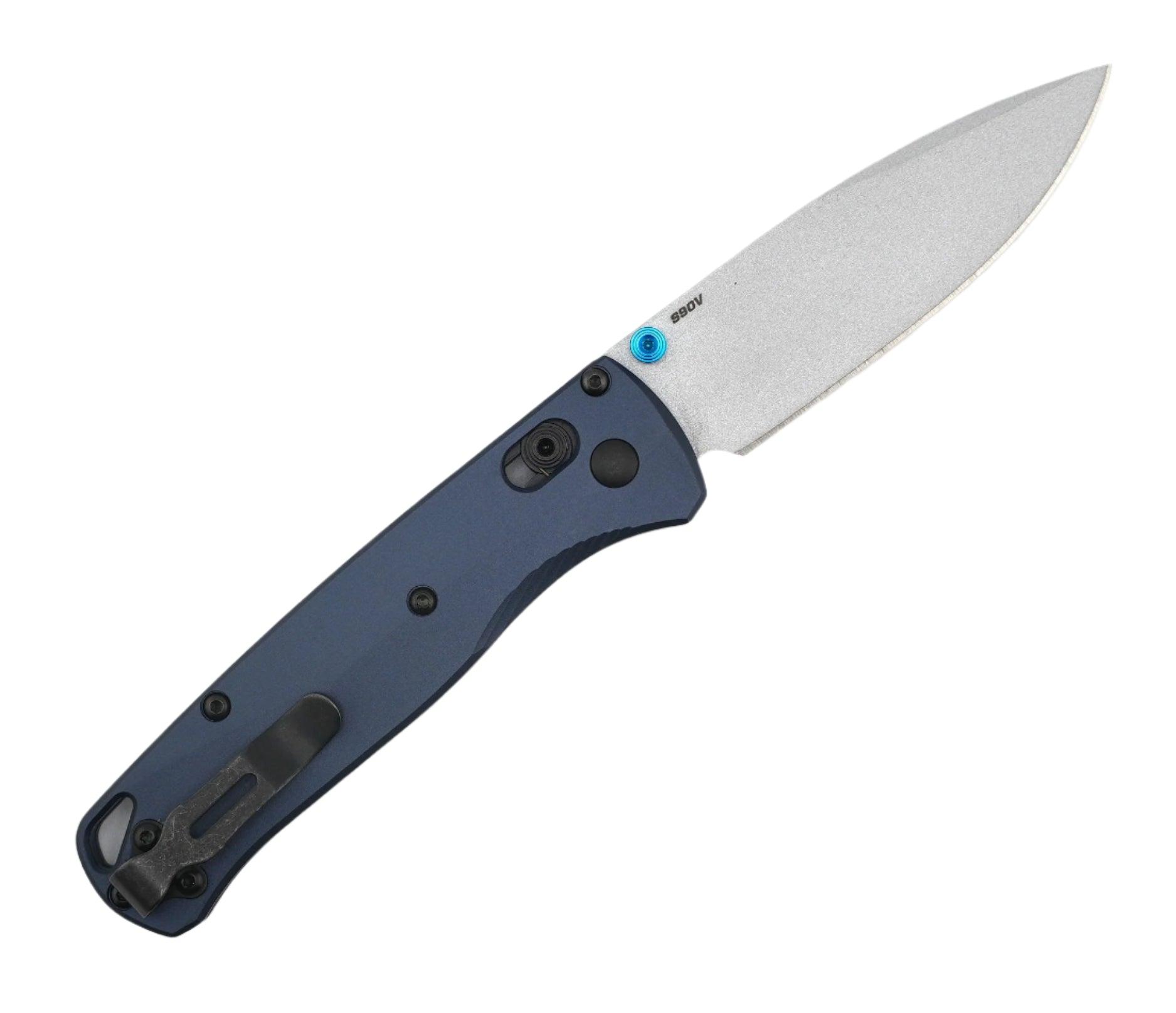 Benchmade 535SL-13 Seasonal Bugout Folding Knife 3.24" S90V Crushed Silver Cerakote Drop Point Blade w/ Crater Blue Aluminum Handles - NORTH RIVER OUTDOORS