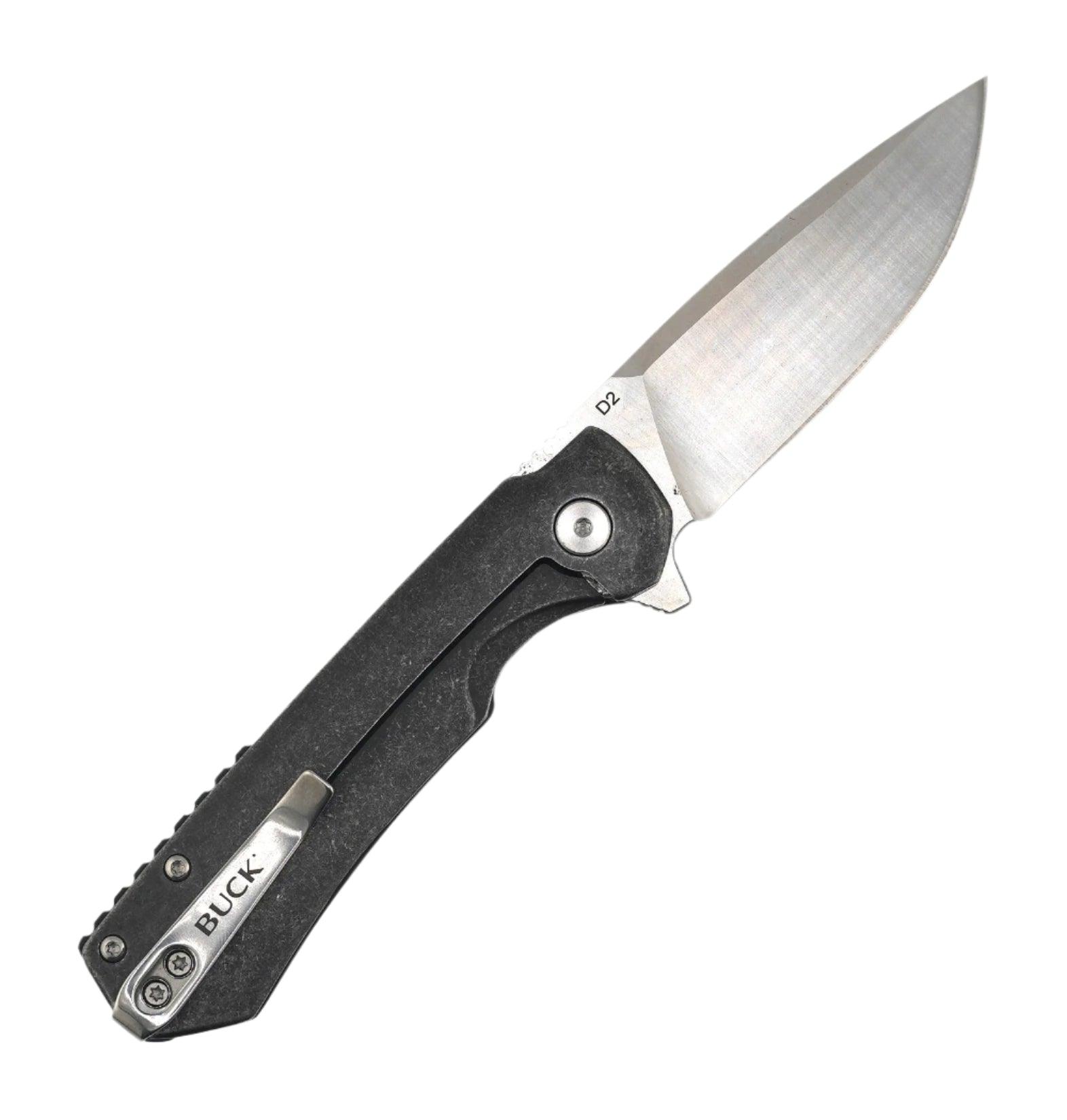 Buck 0714 Stinger Frame Lock Flipper Knife 3" D2 Satin Drop Point Blade w/ Aluminum Steel Handle and Carbon Fiber Inlay - NORTH RIVER OUTDOORS