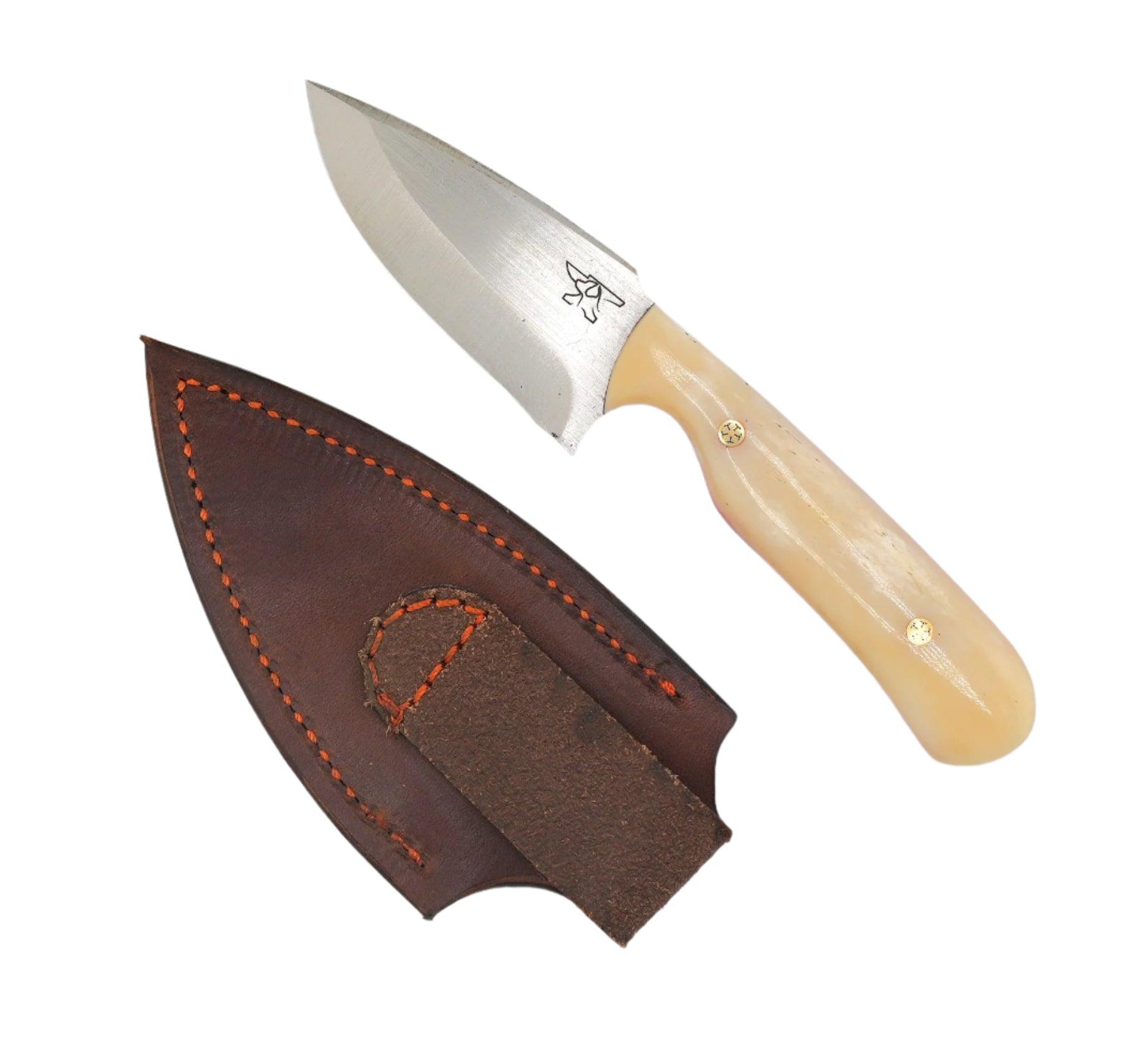 CUR Custom Shrike EDC Fixed Blade Knife 3.25" Oiled Camel Bone Red Liners Mosaic Pins - NORTH RIVER OUTDOORS
