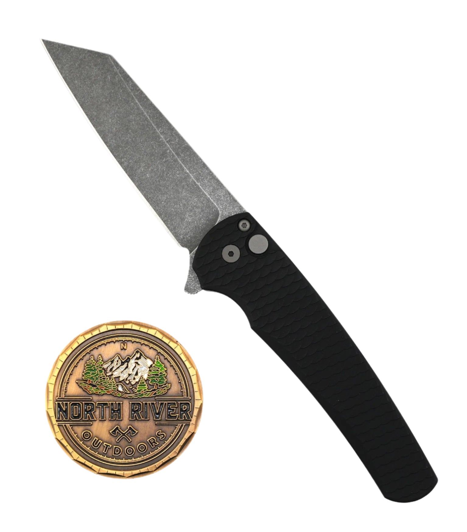 Pro-Tech Malibu Flipper Black Dragon Scale Handles Acid Washed Magnacut Reverse Tanto - NORTH RIVER OUTDOORS