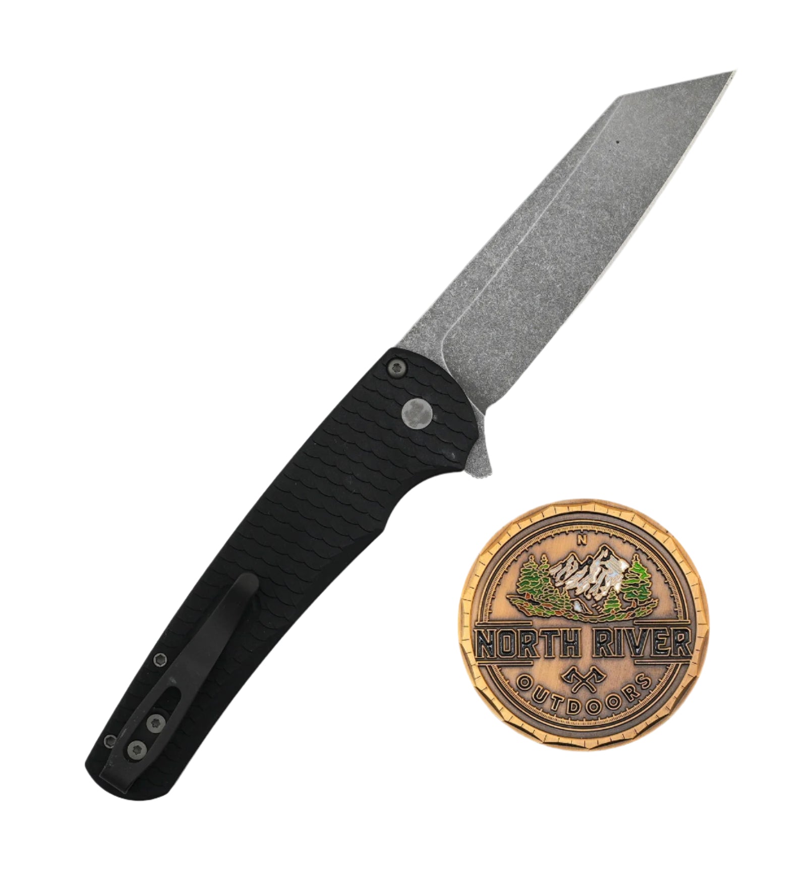 Pro-Tech Malibu Flipper Black Dragon Scale Handles Acid Washed Magnacut Reverse Tanto - NORTH RIVER OUTDOORS