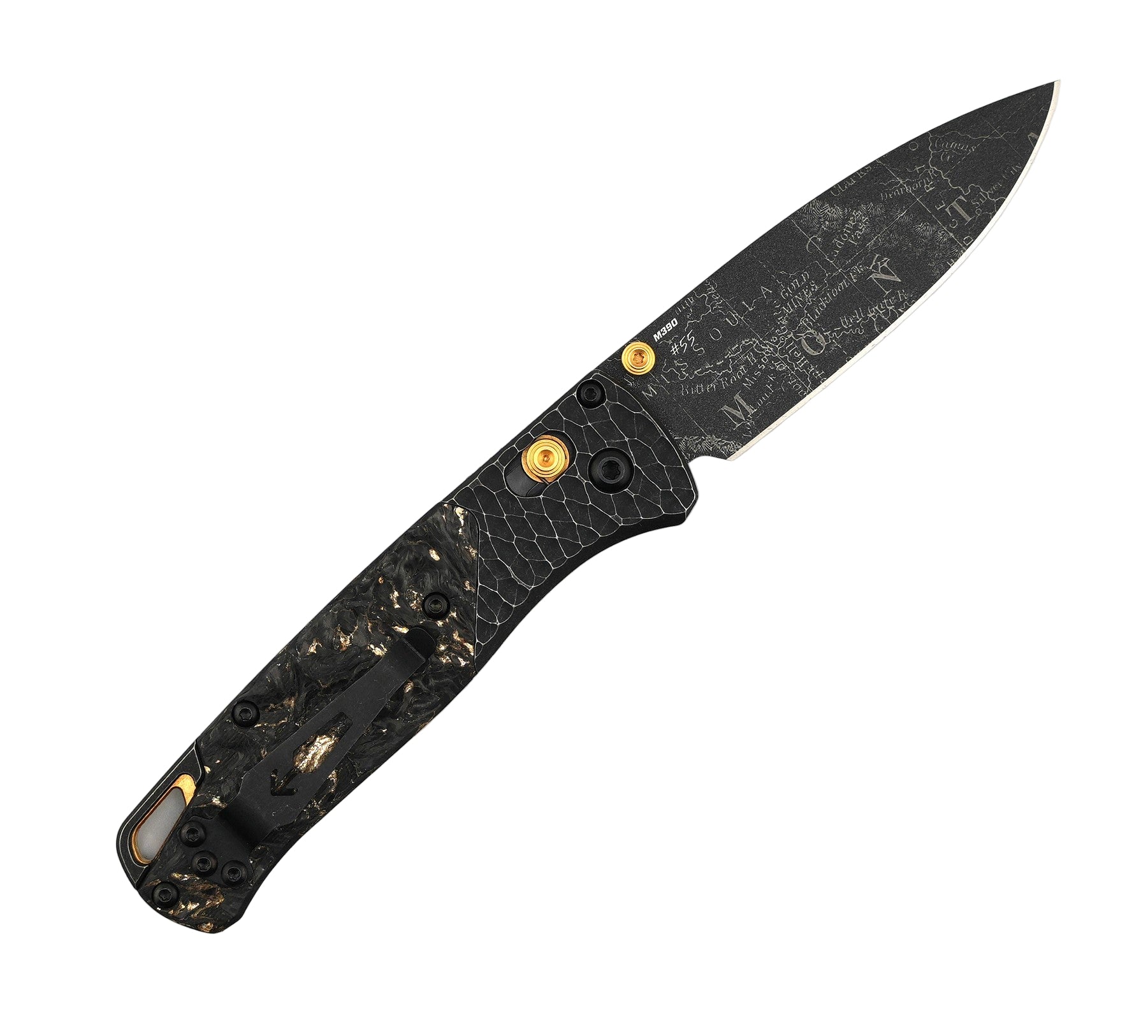Benchmade 535Bk-251 Gold Class Bugout 6AI-4V Titanium Bolster w/ Blk & Gold Fatcarbon