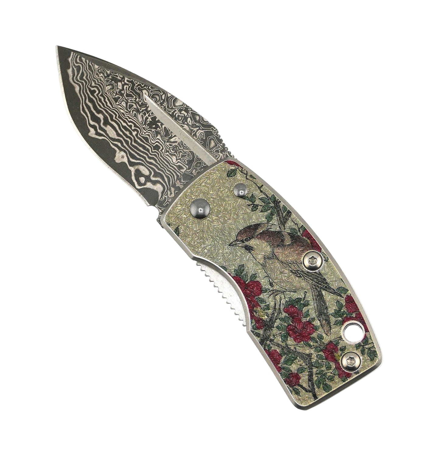 G. Sakai Ukimon Camellia Damascus Drop Point Money Clip Folding Knife (Japan)