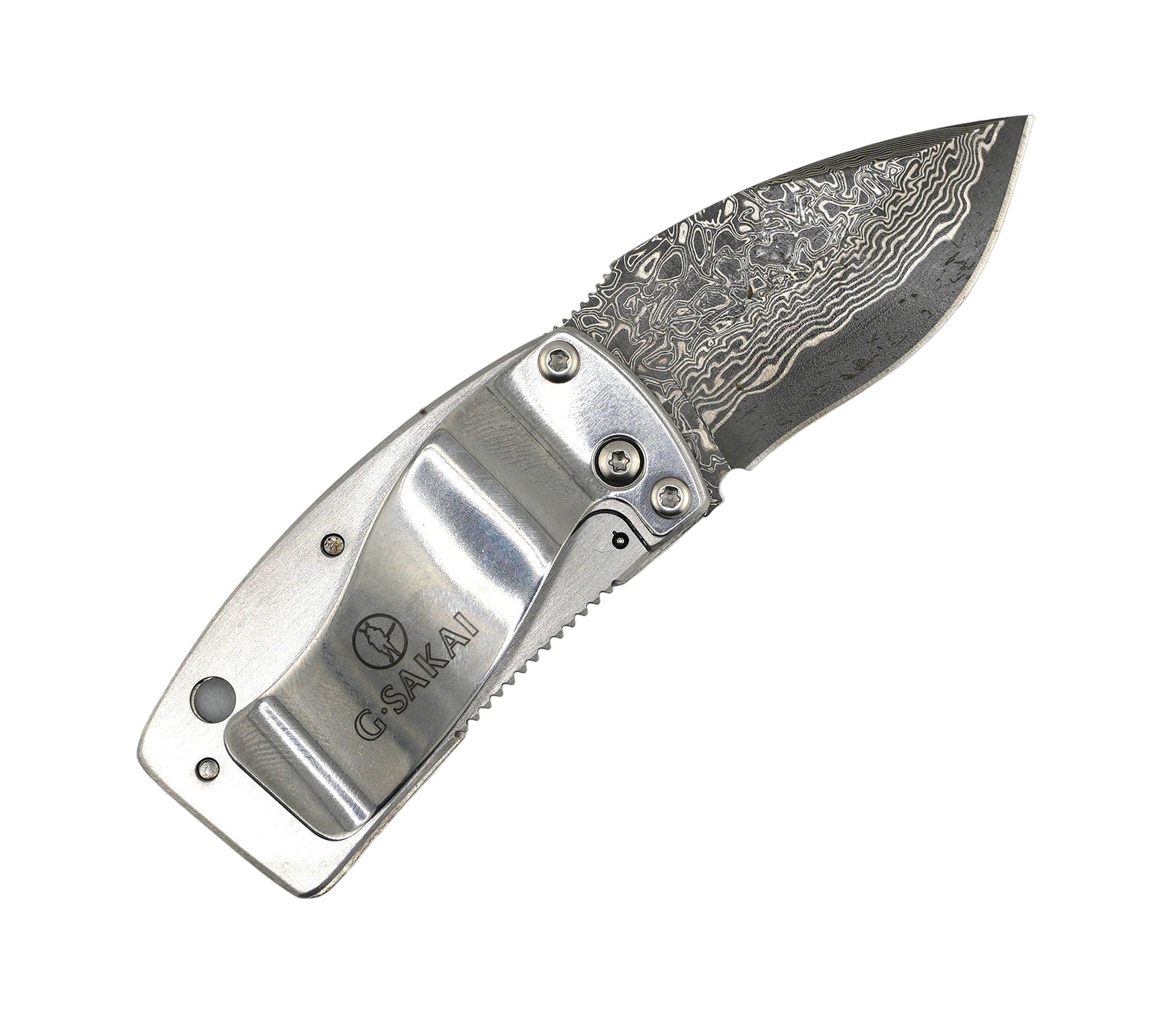 G. Sakai Ukimon Camellia Damascus Drop Point Money Clip Folding Knife (Japan)