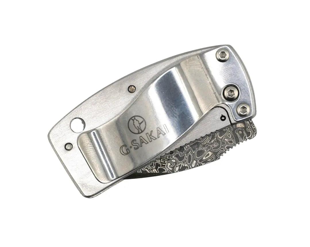 G. Sakai Ukimon Camellia Damascus Drop Point Money Clip Folding Knife (Japan)