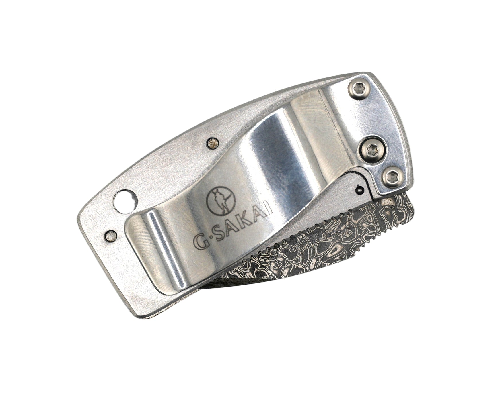 G. Sakai Ukimon Camellia Damascus Drop Point Money Clip Folding Knife (Japan)