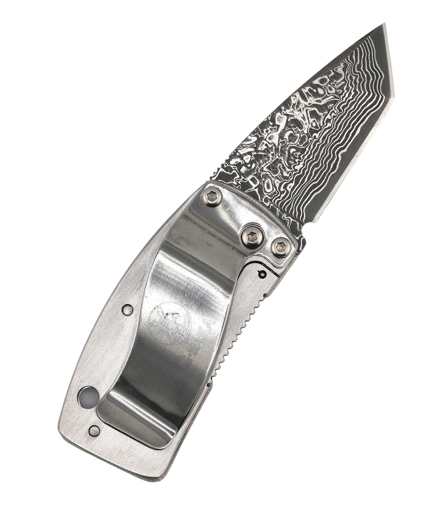 G. Sakai Ukimon Mt. Fuji Damascus Tanto Money Clip Folding Knife (Japan)