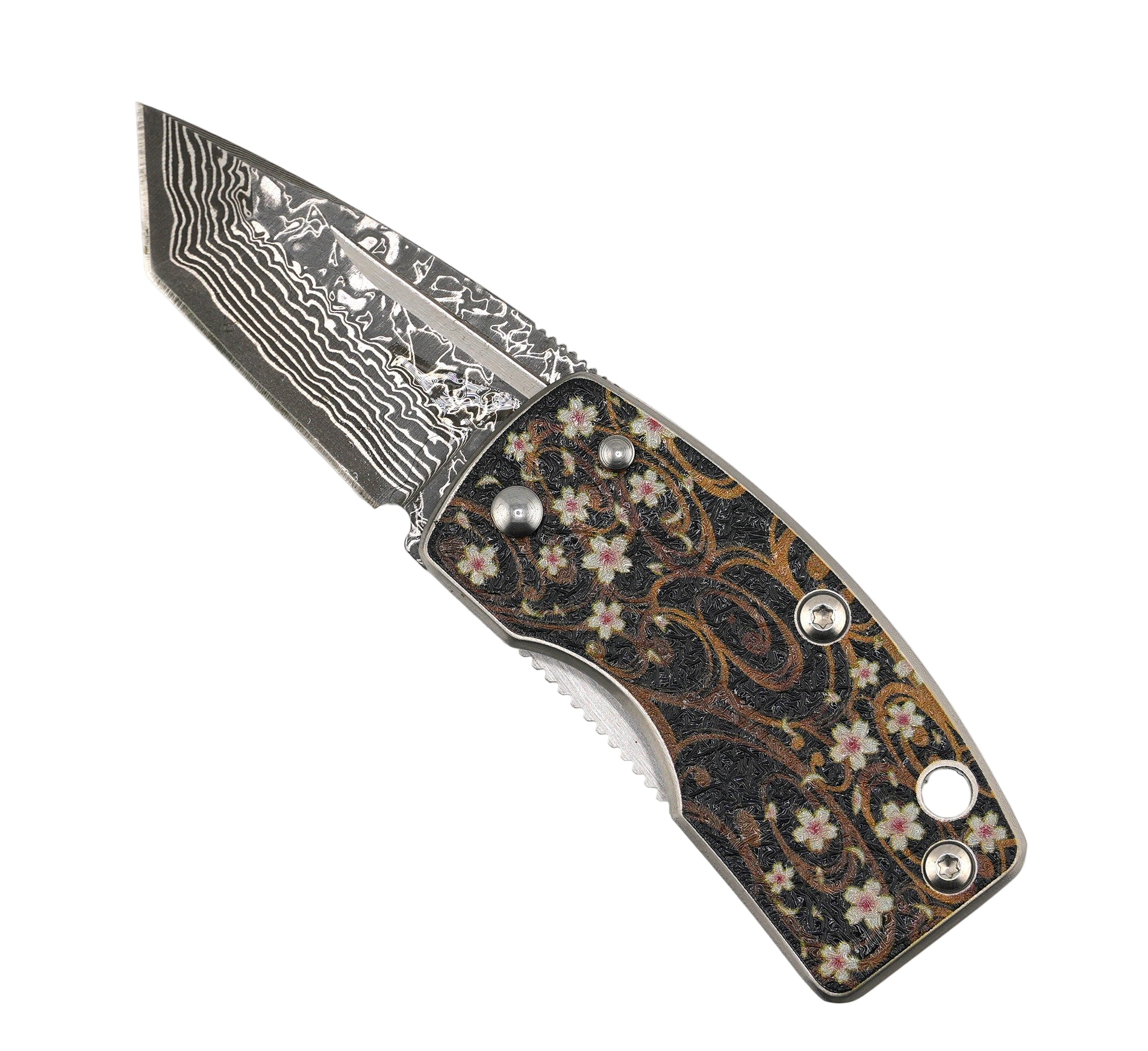 G. Sakai Ukimon Sakura Damascus Tanto Money Clip Folding Knife (Japan)