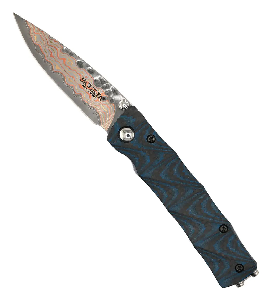 MCUSTA 25th Anniversary Shinra Take Carbon Fiber/Blue G10 Folding Knife (Japan)
