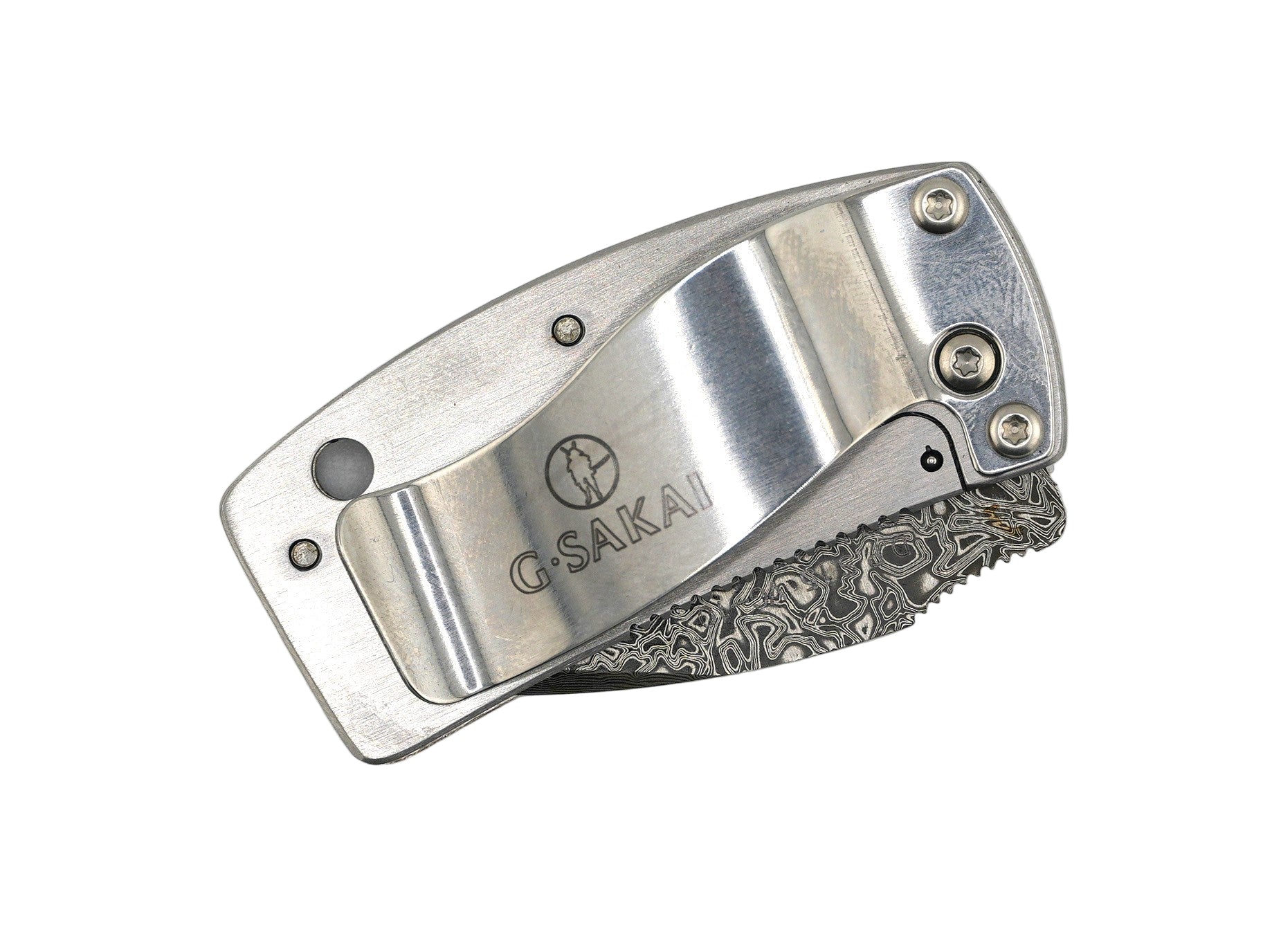 G. Sakai Ukimon Sakura Damascus Drop Point Money Clip Folding Knife (Japan)