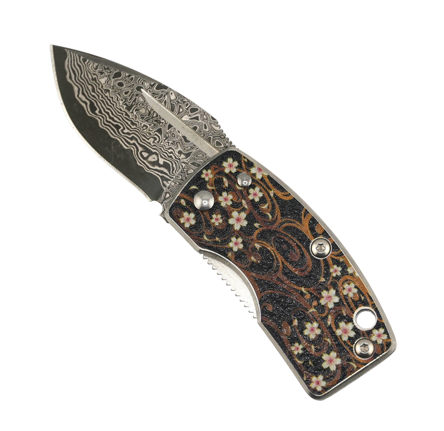G. Sakai Ukimon Sakura Damascus Drop Point Money Clip Folding Knife (Japan)