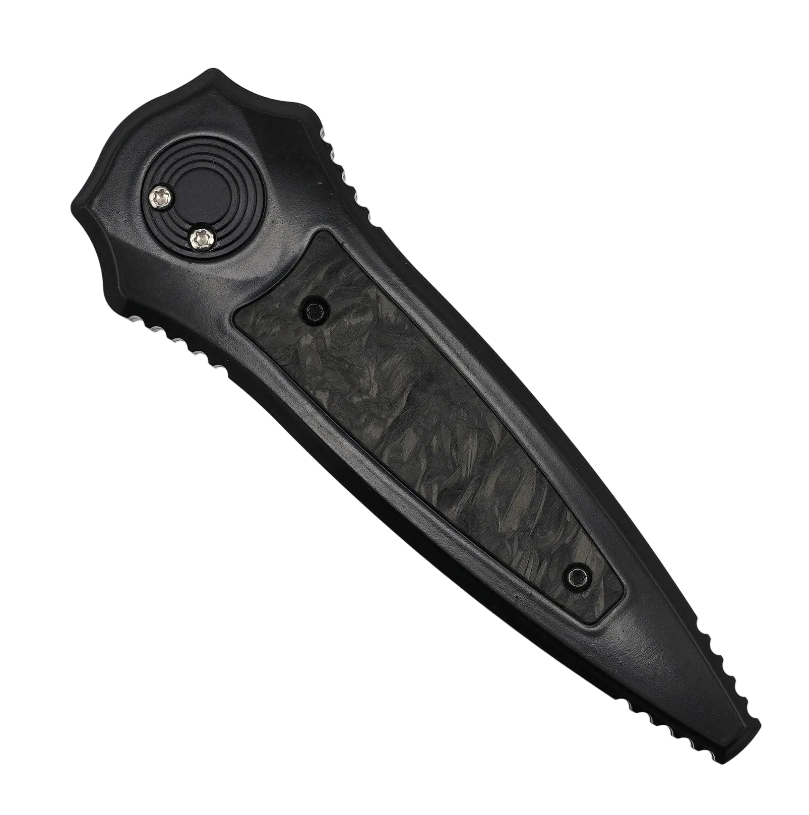 Asheville Steel Warlock Cerakote Black Carbon Fiber Handles Ti Clip Gravity Knife S35VN (USA)