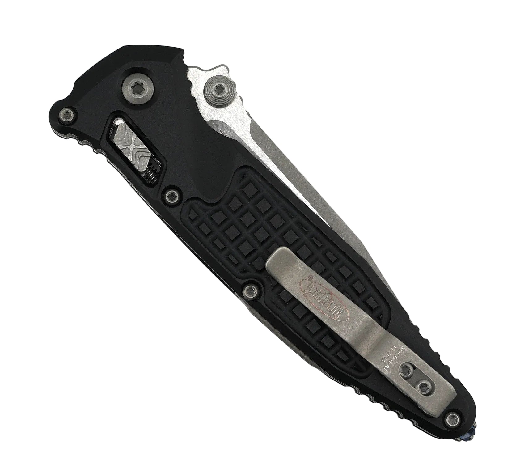 Microtech 160RL-10APFR Socom Elite RAM-LOK Folding Knife 4" M390MK Apocalyptic Clip Point Blade w/ Black Frag Aluminum Handles & Reversible Clip