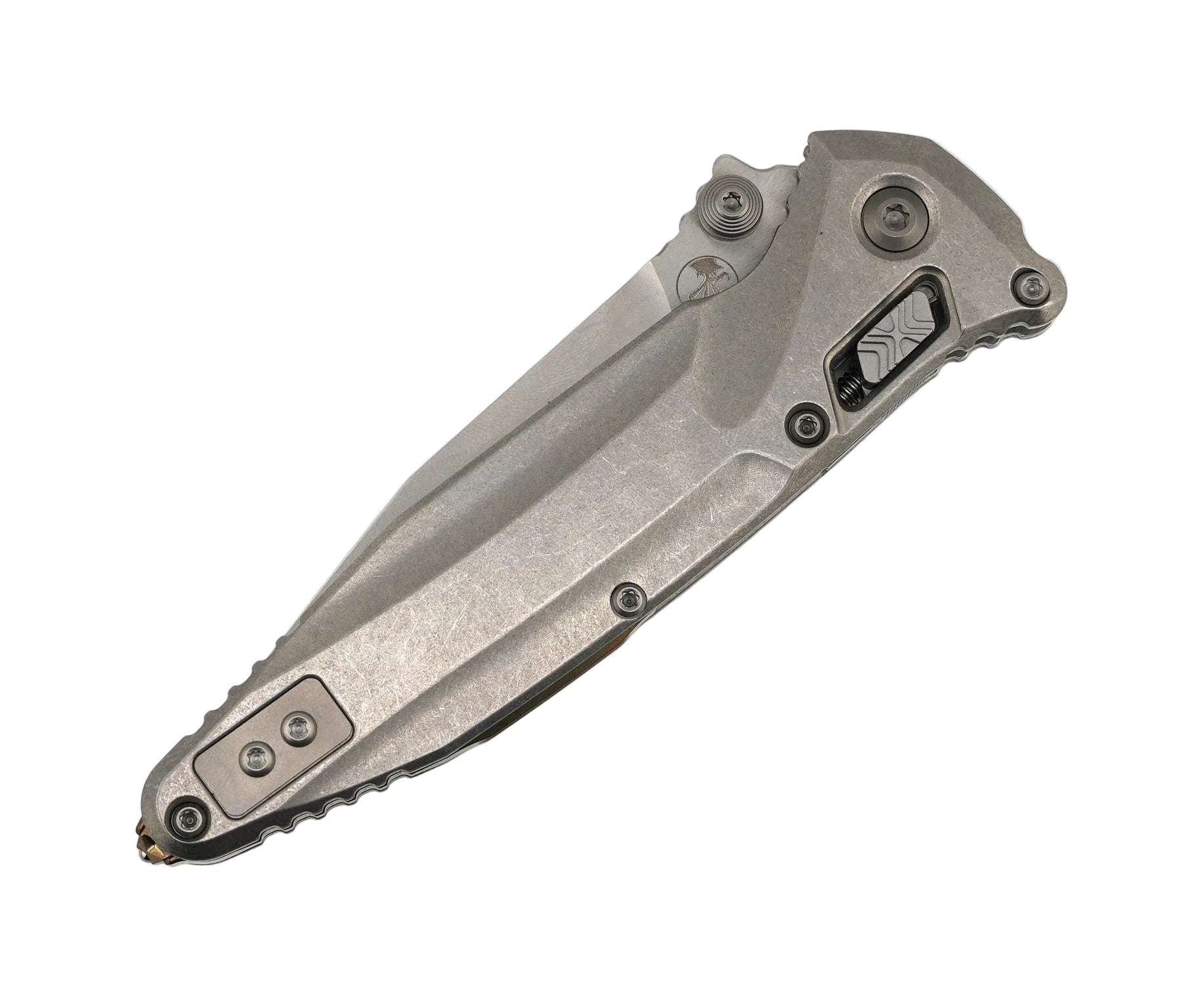 Microtech 159RL-10SMS2 Marfione Select Socom Delta RAM-LOK Folding Knife 4" M390MK Stonewashed Blade Contoured Titanium Handles Bronze Accents Reversible Clip