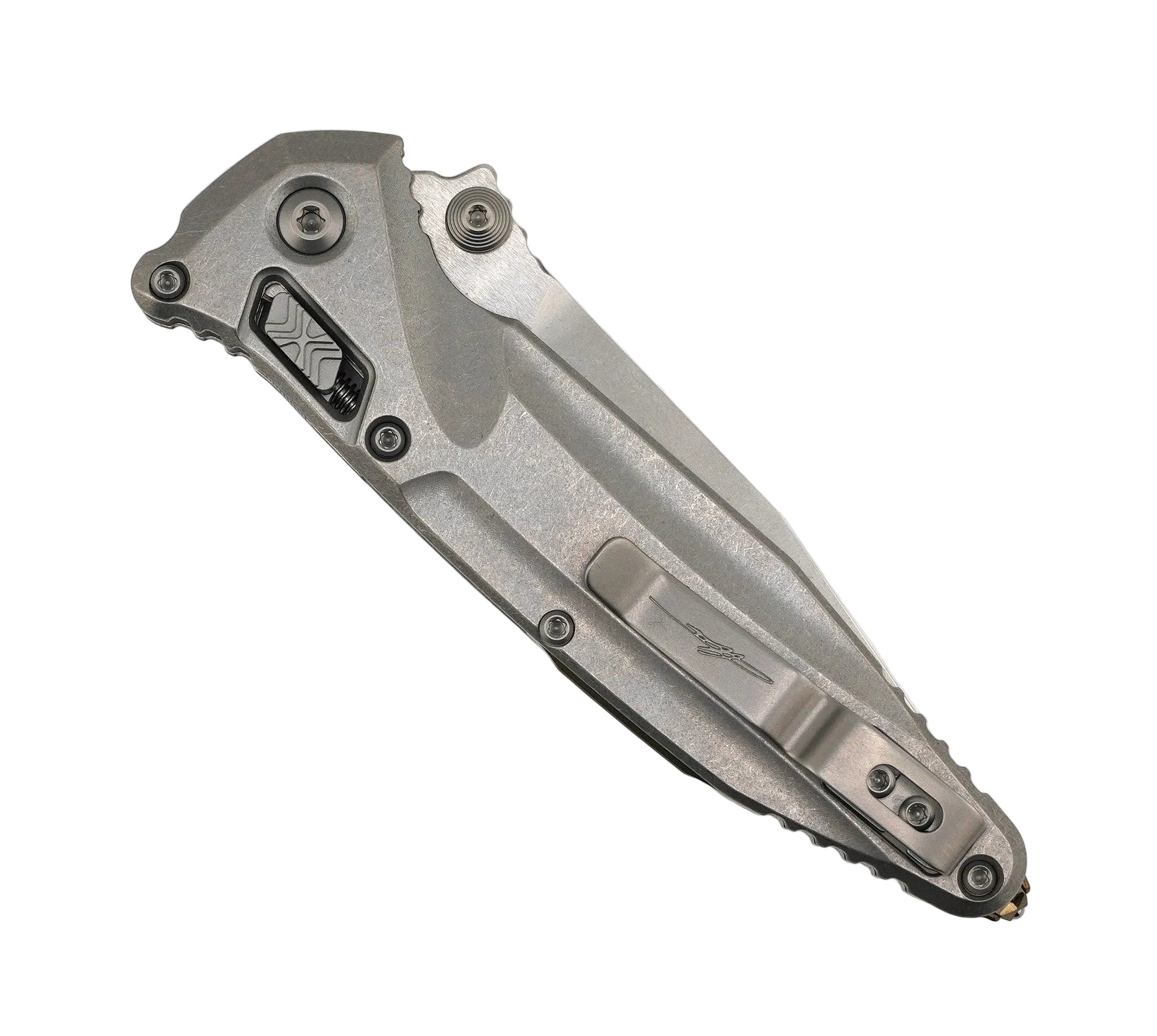 Microtech 159RL-10SMS2 Marfione Select Socom Delta RAM-LOK Folding Knife 4" M390MK Stonewashed Blade Contoured Titanium Handles Bronze Accents Reversible Clip