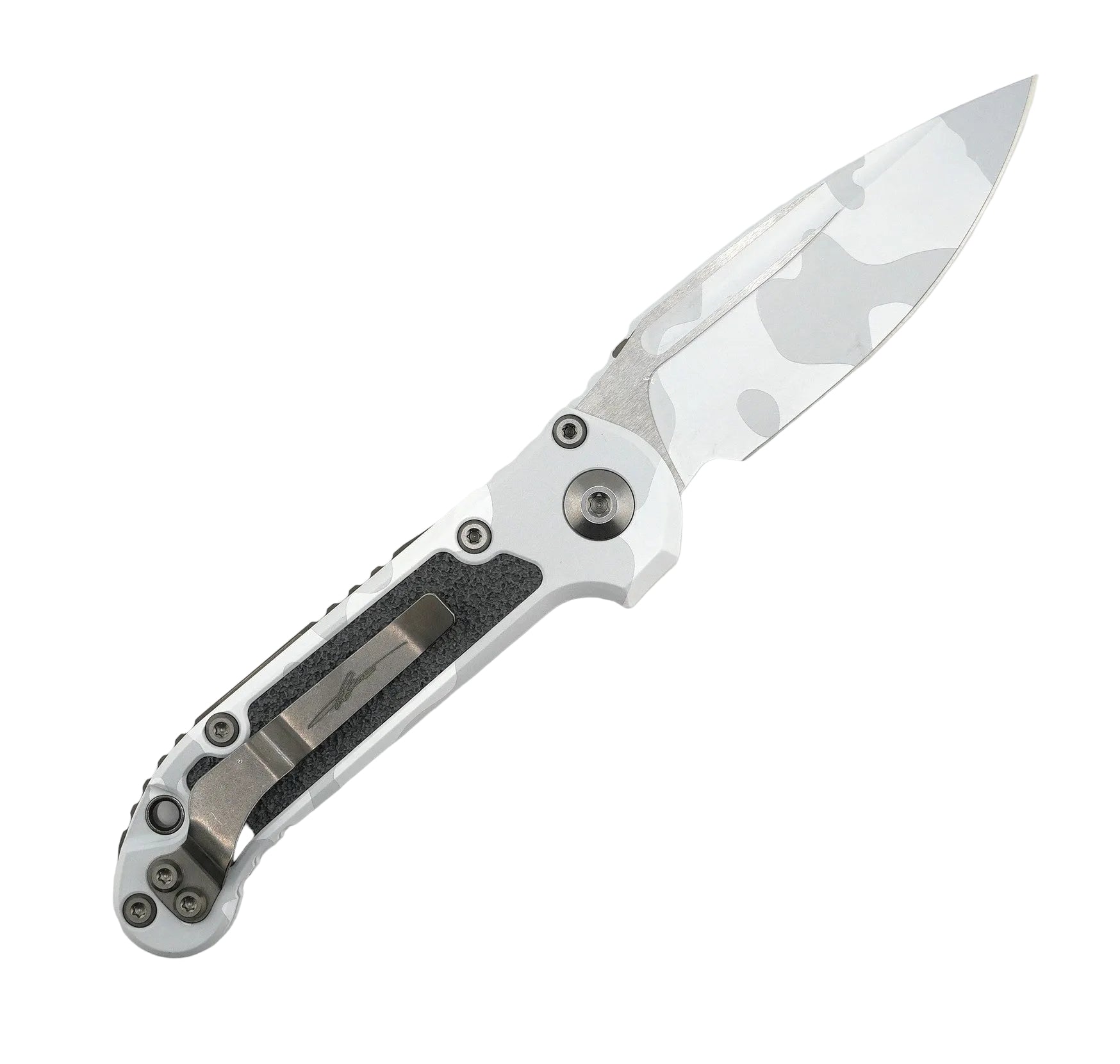 Microtech Knives LUDT Gen III Arctic Camo Drop Point Low Polish Accents 1135-1LPACS-D22