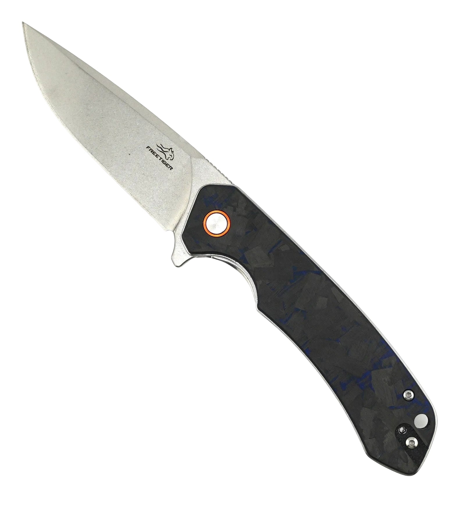 FreeTiger Satin Blade Carbon Fiber Blue Black Handle Liner Lock Pocket Folding Knife