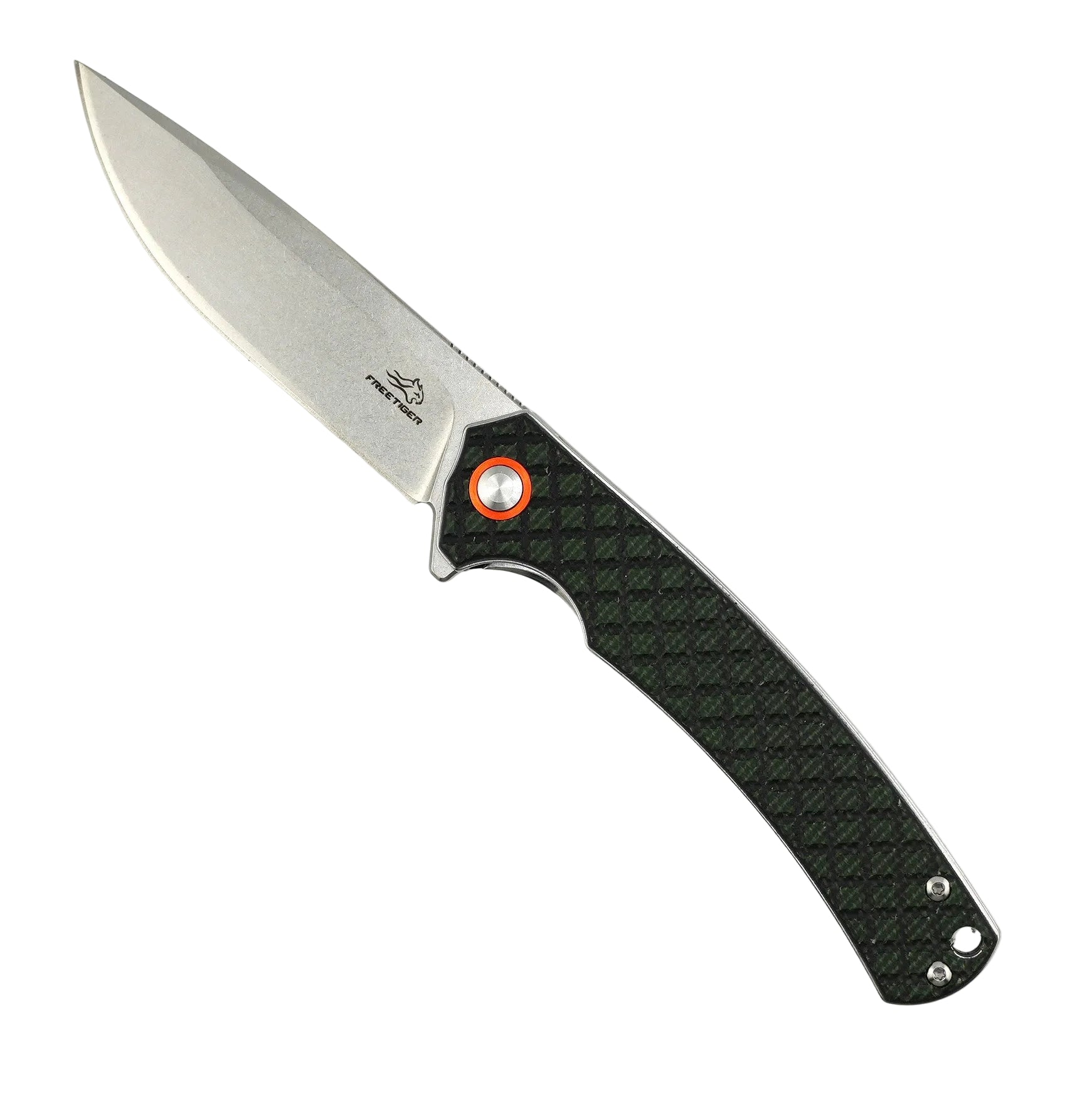 FreeTiger Satin Blade Textured Black OD Green Handle Liner Lock Pocket Folding Knife