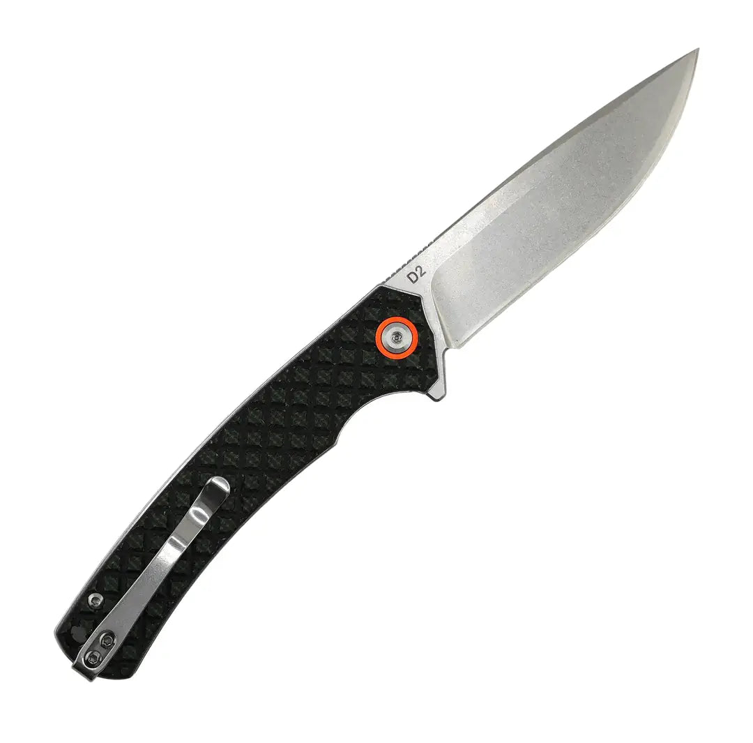 FreeTiger Satin Blade Textured Black OD Green Handle Liner Lock Pocket Folding Knife