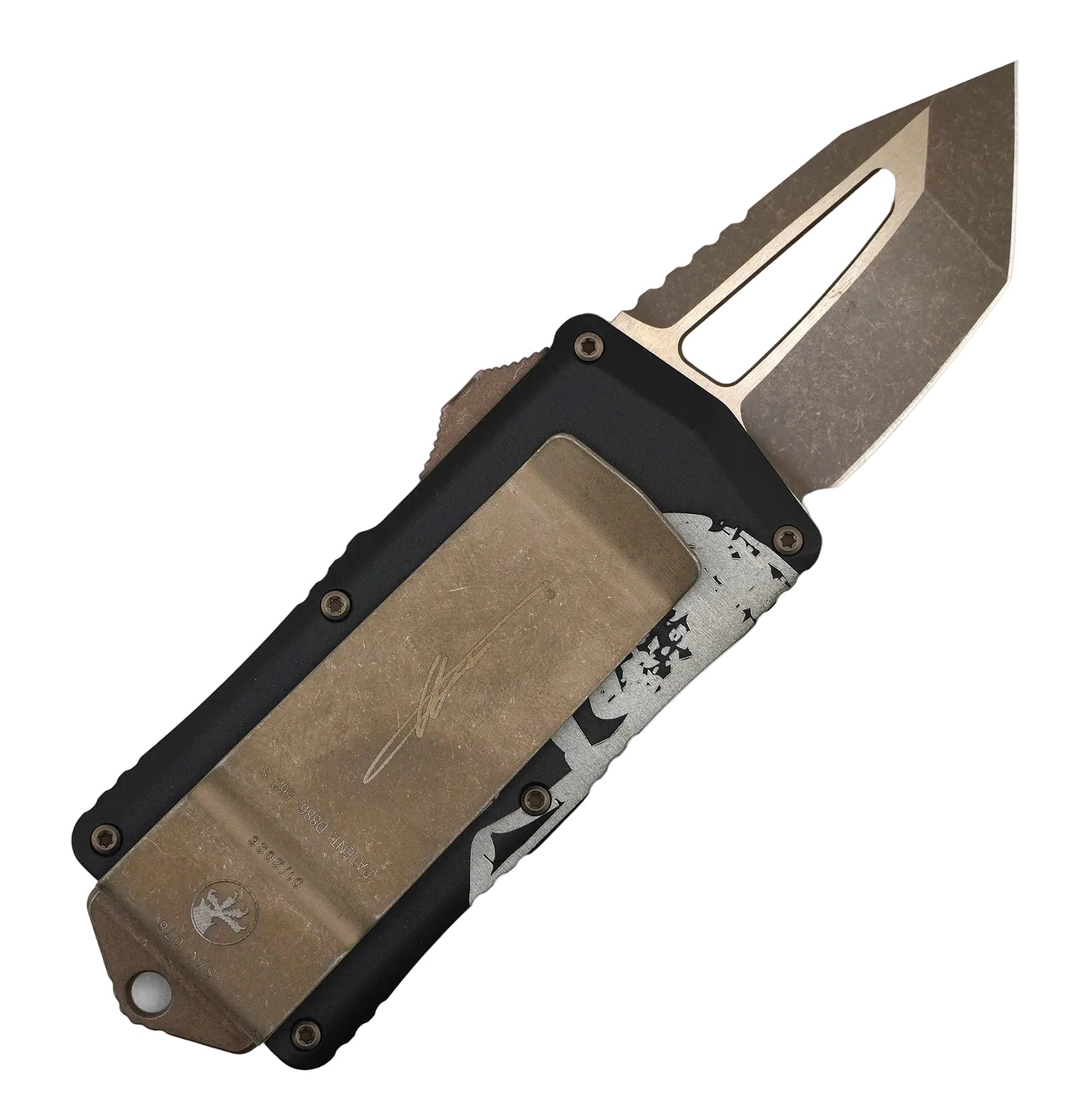 Microtech Exocet Bronze Molon Labe OTF AUTO Knife 1.98" Tanto Blade 158-13MLS