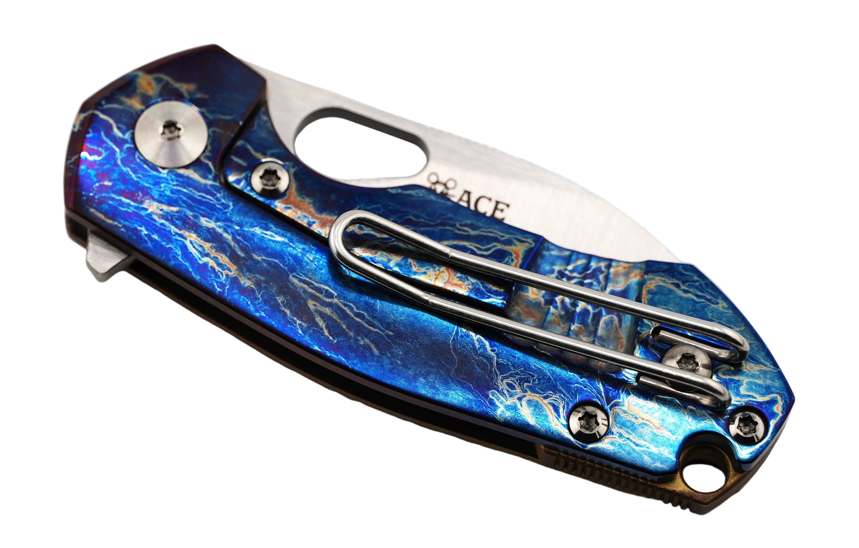Custom GiantMouse ACE Riv Ti Framelock Heat Anodized Titanium Folding Knife