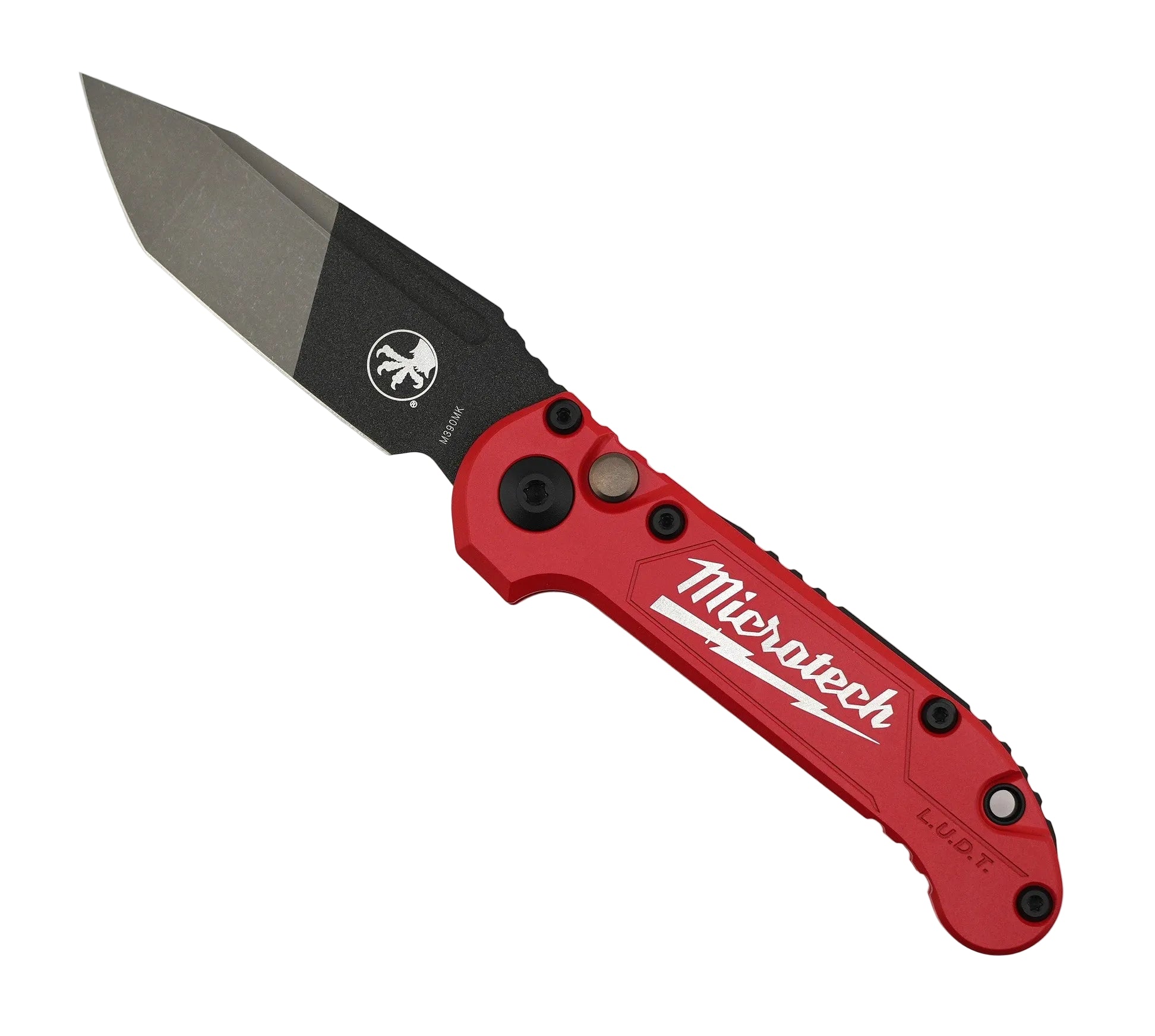 Microtech 1136-1MWS LUDT Gen III Auto Folding Knife 3.45" M390MK Two-Tone Tanto Blade, Milwaukee Red Aluminum Handle